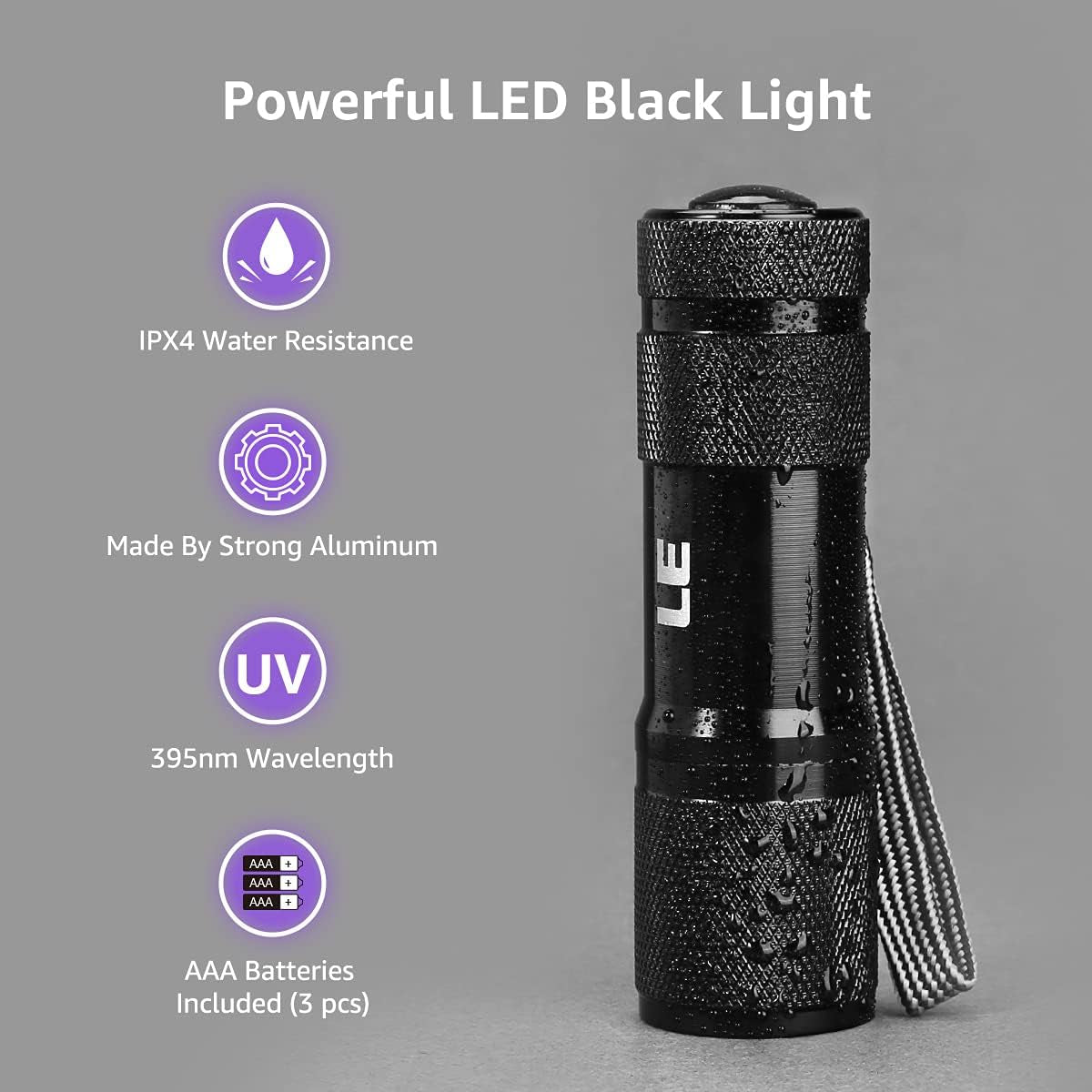 Black Light Flashlight, Small UV Lights 395Nm, Portable Ultraviolet Light Detector for Invisible Ink Pens, Dog Cat Pet Urine Stain, AAA Batteries Included