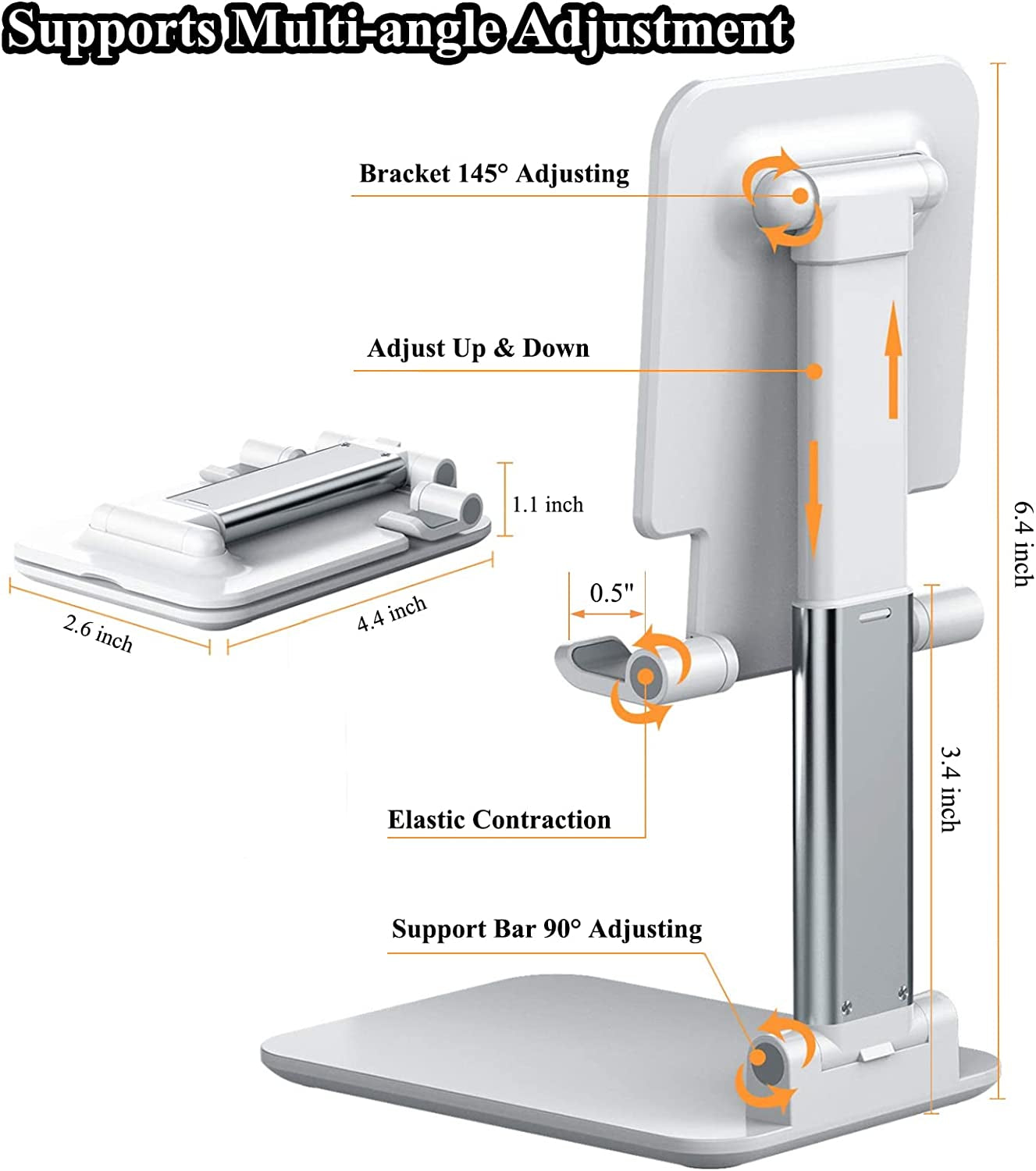 2 Pcs Cell Phone Stand, Adjustable Angle Height Phone Stand for Desk, Fully Foldable/Portable Phone Holder, Compatible for Iphone 16/15/14/13/12/Smartphones