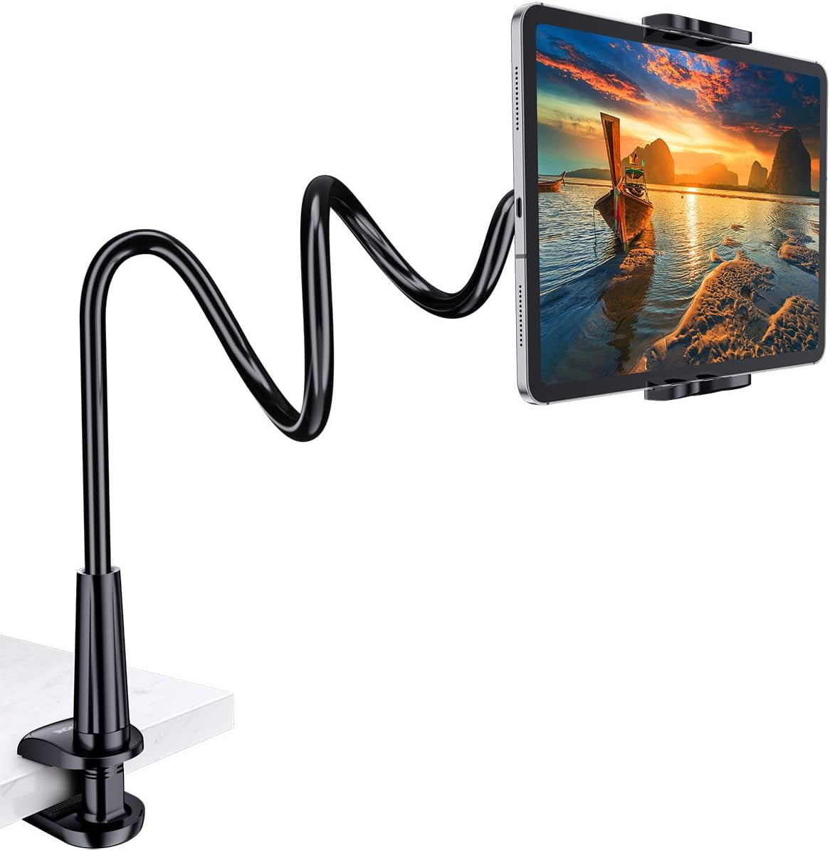 Gooseneck Tablet Holder Stand for Bed Adjustable Flexible Arm Tablets Mount Clamp on Table Compatible with Ipad Air Mini | Galaxy Tabs | Kindle Fire | Switch or Other 4.7-10.5" Devices