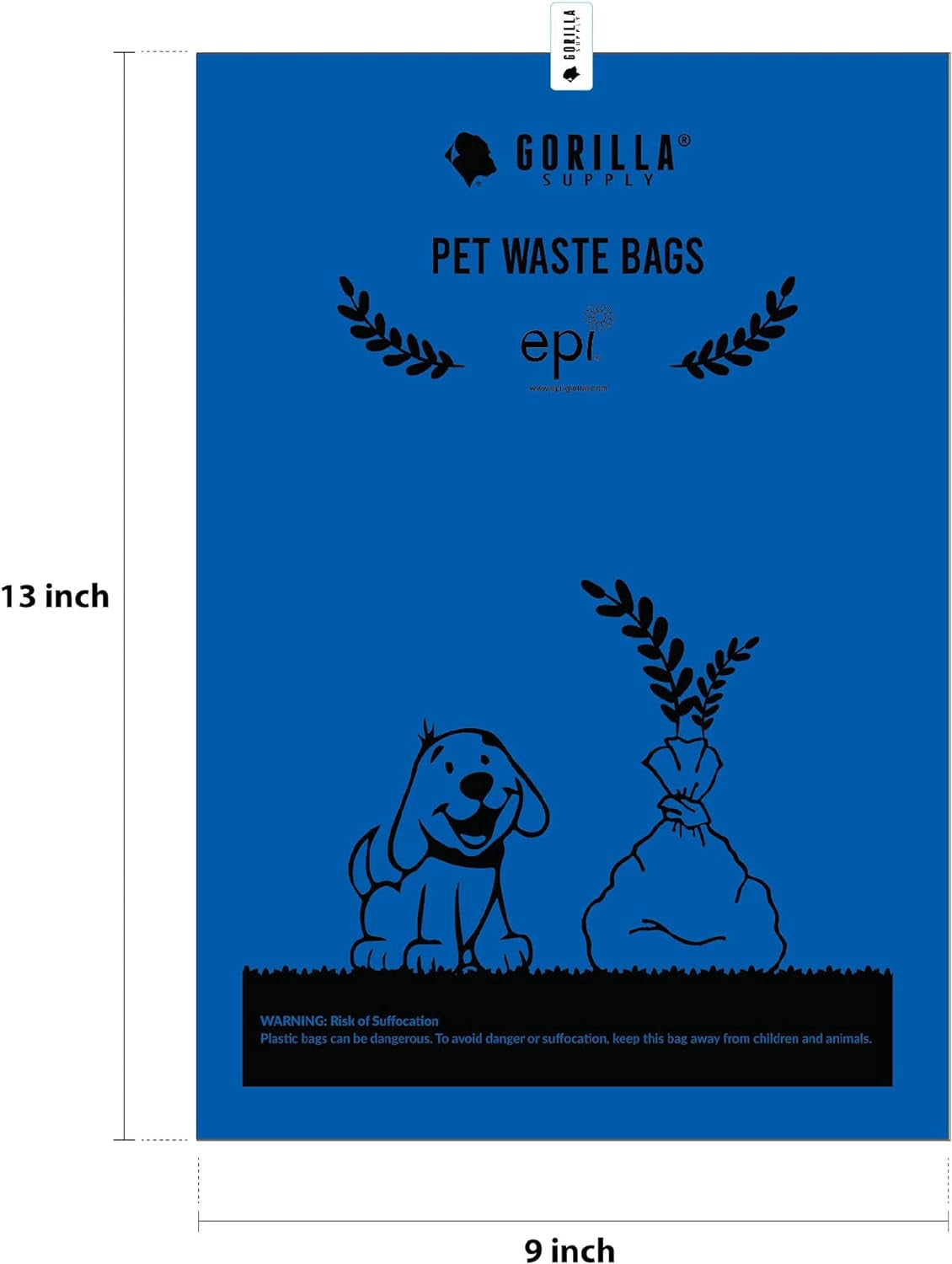 1000 Dog Poop Waste Bags with Dispenser and Leash Tie, 9" X 13", Blue, 1000 Count