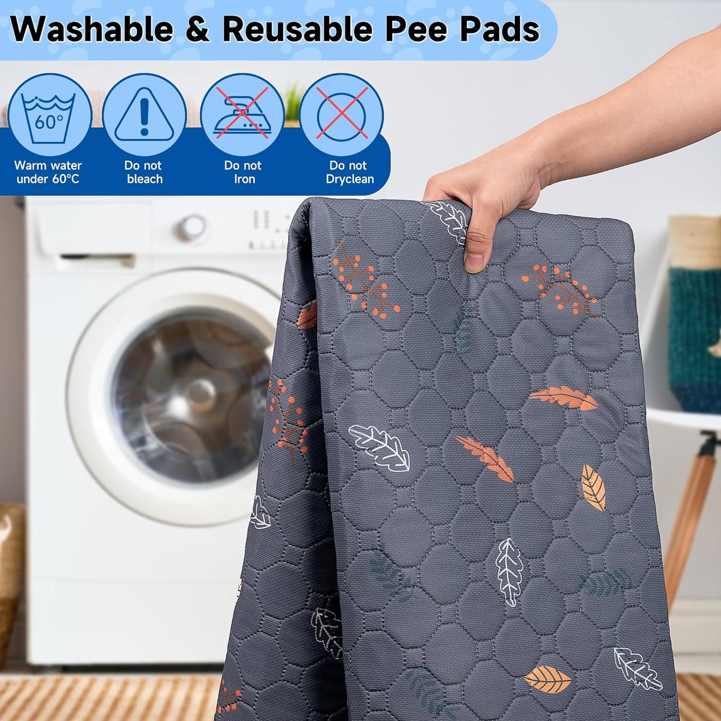 Washable Pee Pads for Dogs - 2-Pack Thick Heavy Absorbency Reusable Pee Pads Prevent Leakage Non-Slip, Waterproof Pet Training Pads for Puppy Playpen, Crate, Whelping Box, Potty Training, Grey