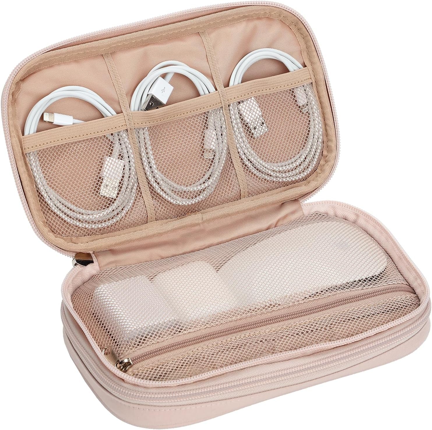 Travel Cord Organizer Case, Double Layers Tech Electronic Bag, Essentials for Charger, Cable, Phone, Flash Drive, Pink