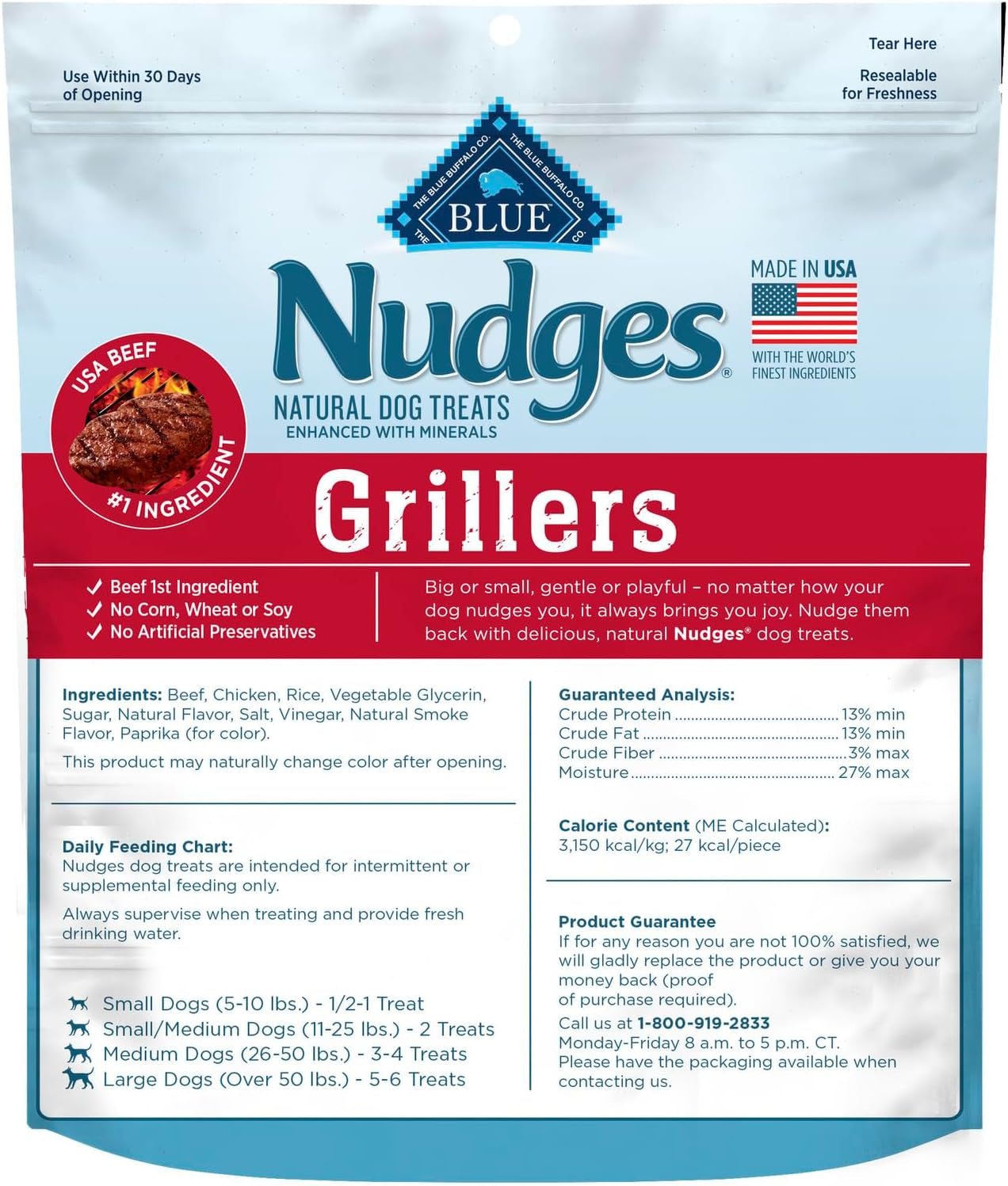 Nudges Grillers Natural Dog Treats, Made in the USA with Real Steak, 16-Oz Bag