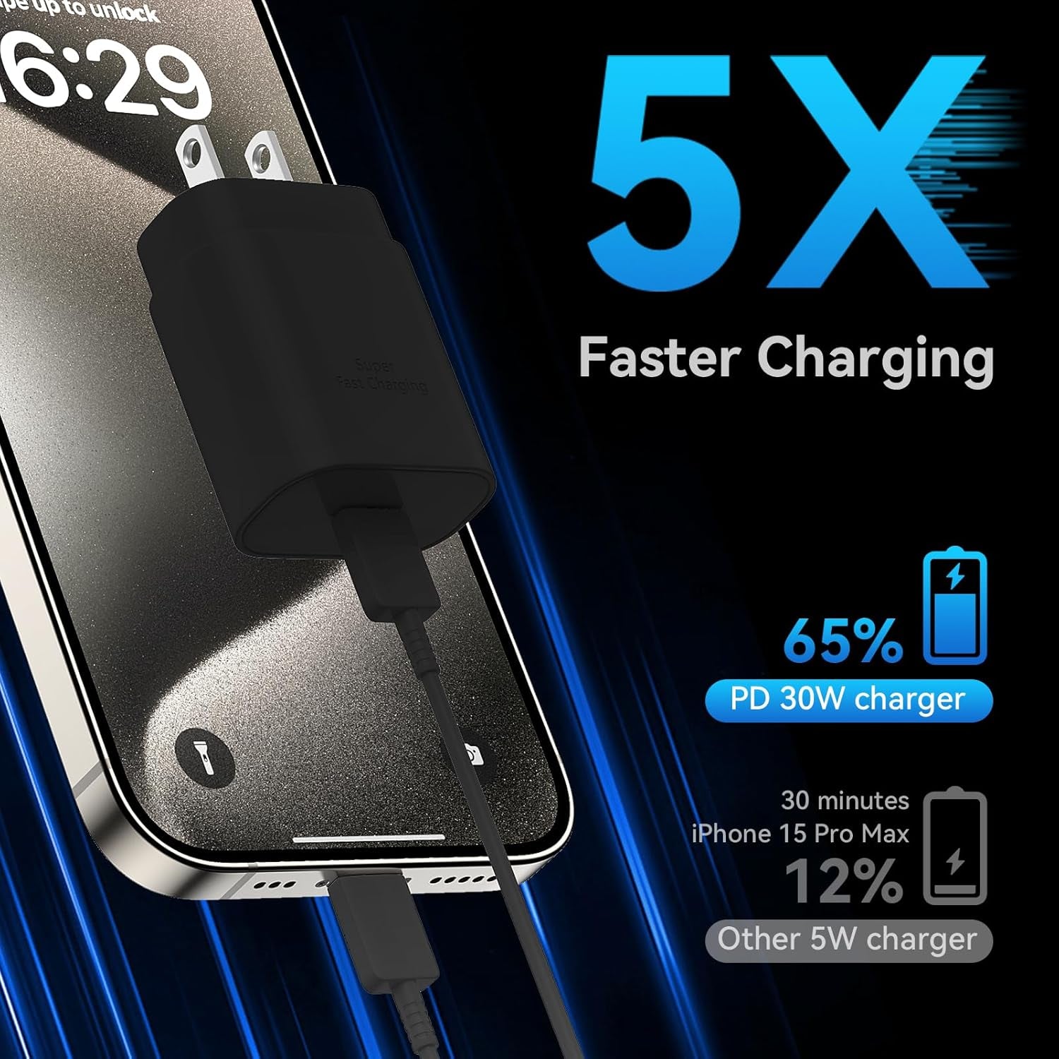 Phone 16 15 Charger Fast Charging, 30W USB C Phone 16 15 Pro Max Charger Block with 10FT Long C Chargers Cord Cable for Phone 16 15 Pro Max/16 15 Pro/16 15 Plus/16/15, Ipad,Galaxy S24/S23/S22-Black