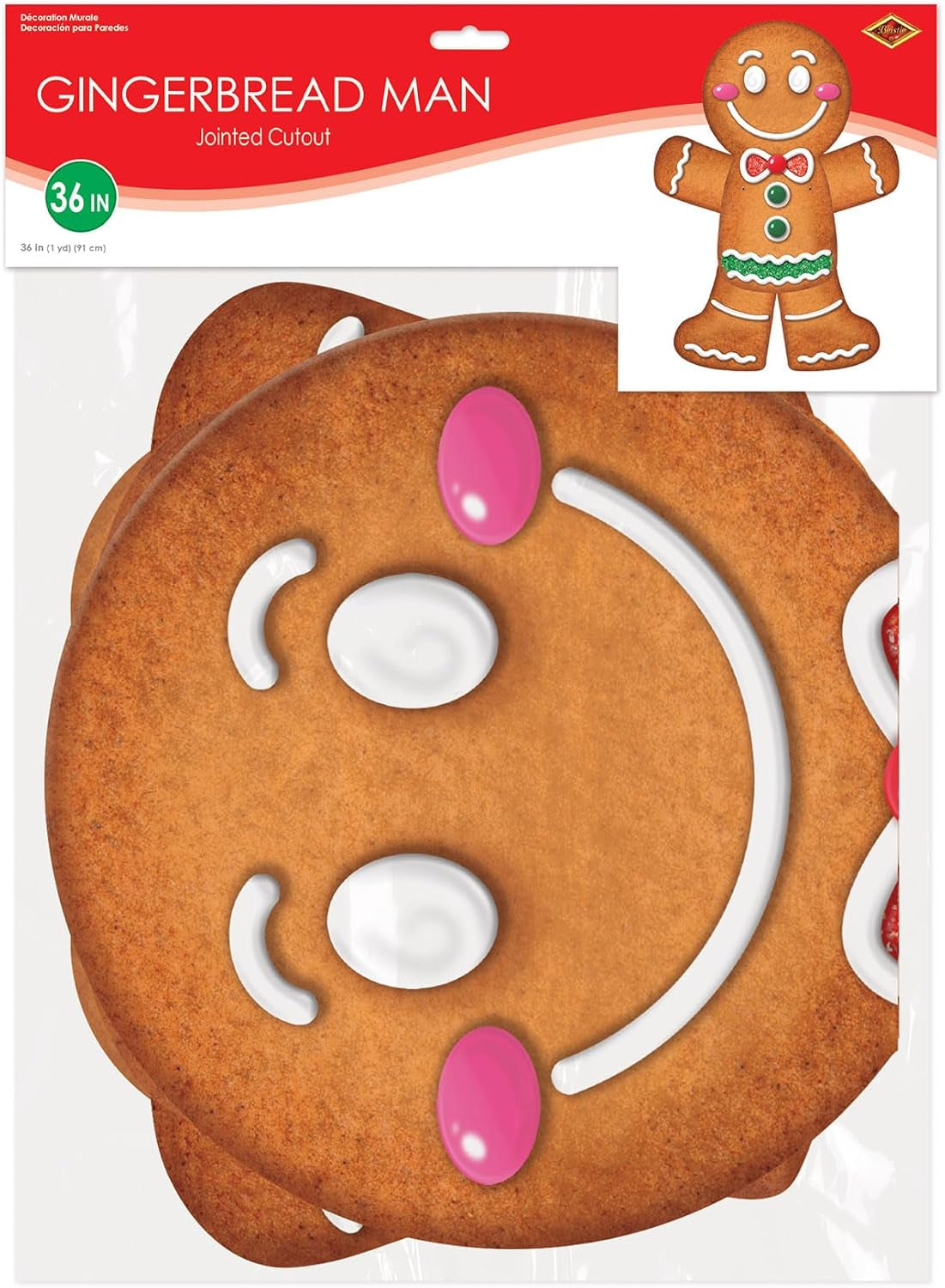 Jointed Gingerbread Man, 3’- Christmas Wall Decorations, Unique Gingerbread House Décor for Holiday Parties, Winter Wonderland Seasonal Accent for Homes and Classrooms