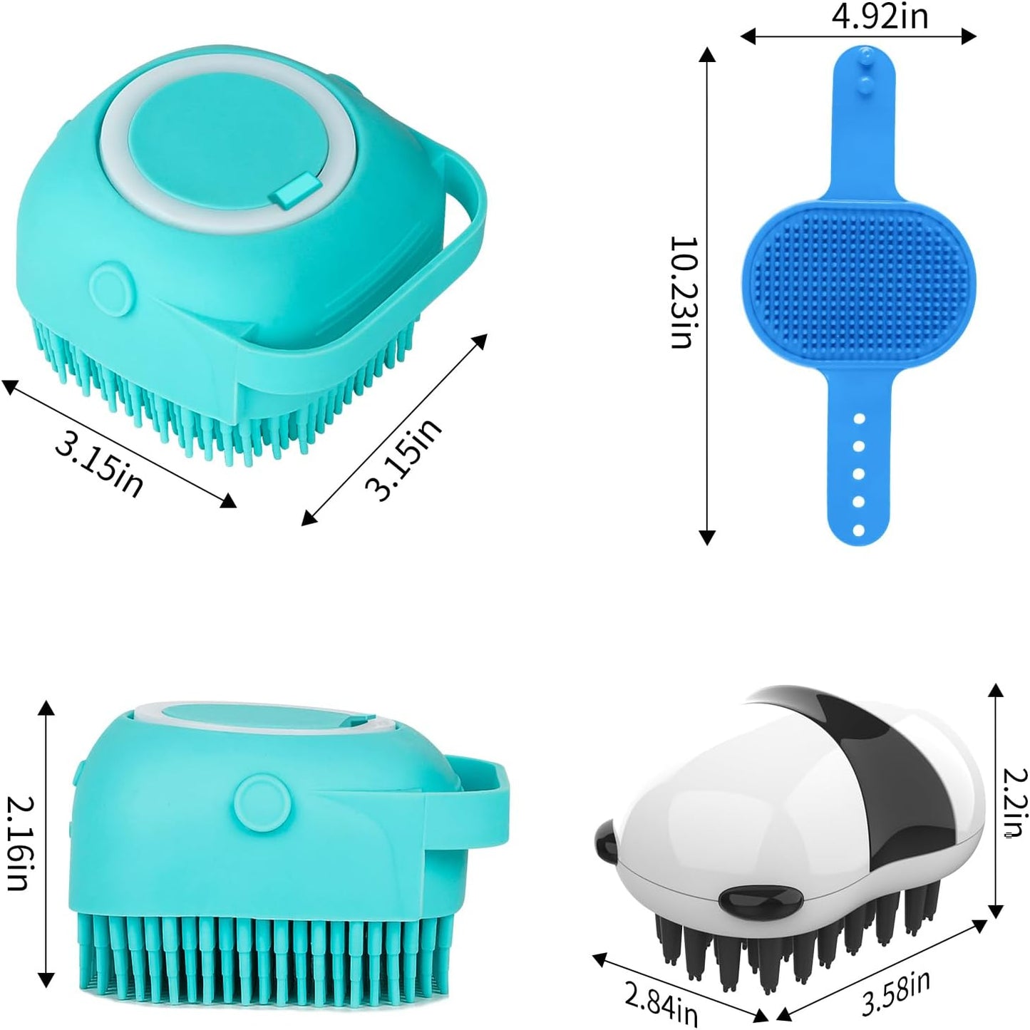 3PCS Dog Bath Brush | Dog Shampoo Brush | Dog Scrubber for Bath | Dog/Grooming/Washing Brush Scrubber with Adjustable Ring Handle for Short & Long Haired Dogs/Cats (Blue Blue White)