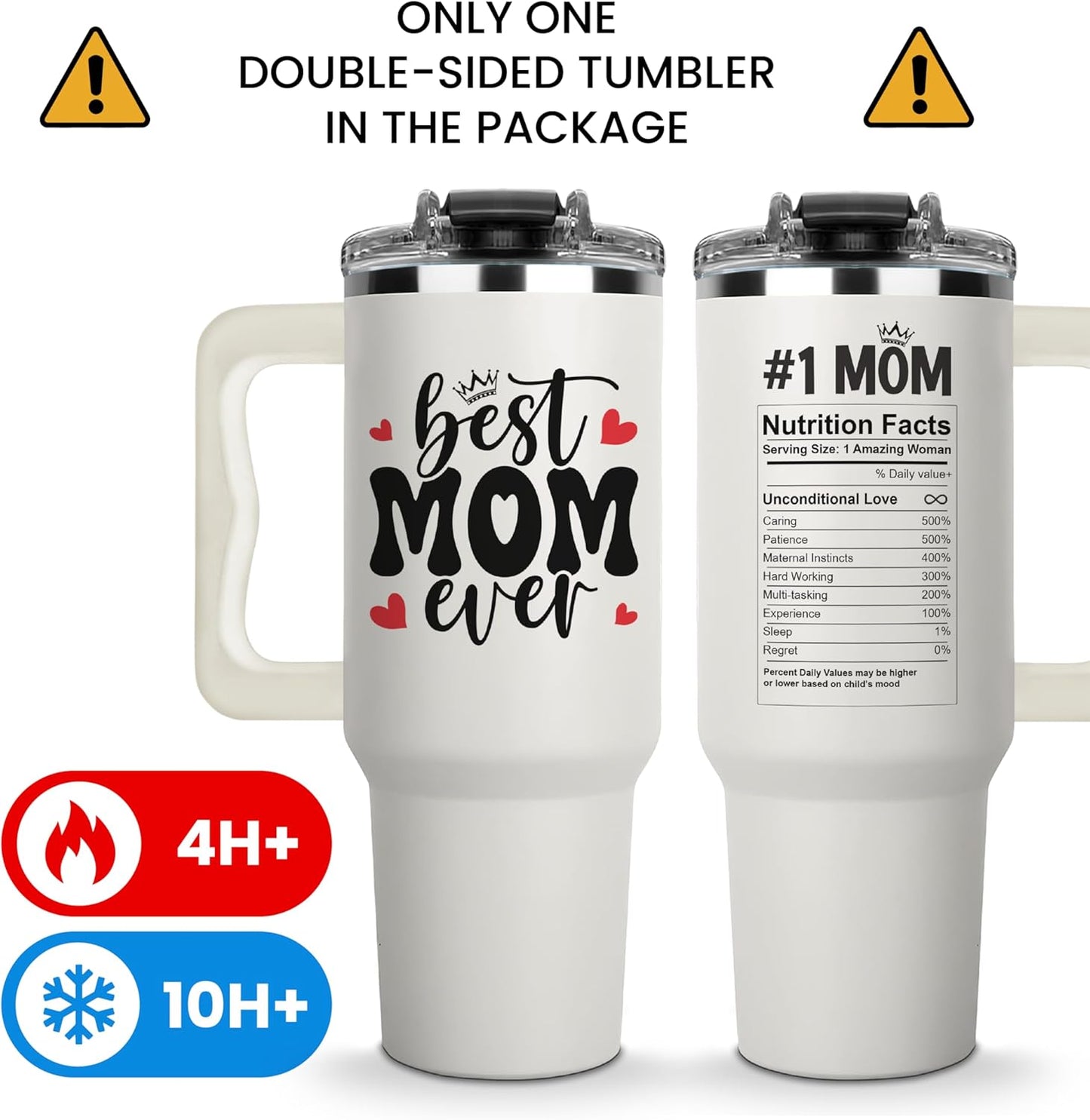 Valentine Gifts for Mom - Best Mom Ever Tumbler 40Oz - Insulated Coffee Cup with Handle and Straw - Mama Travel Cup - Birthday Presents for Mommy - Water Cup from Daughter - Mother'S Day Gift