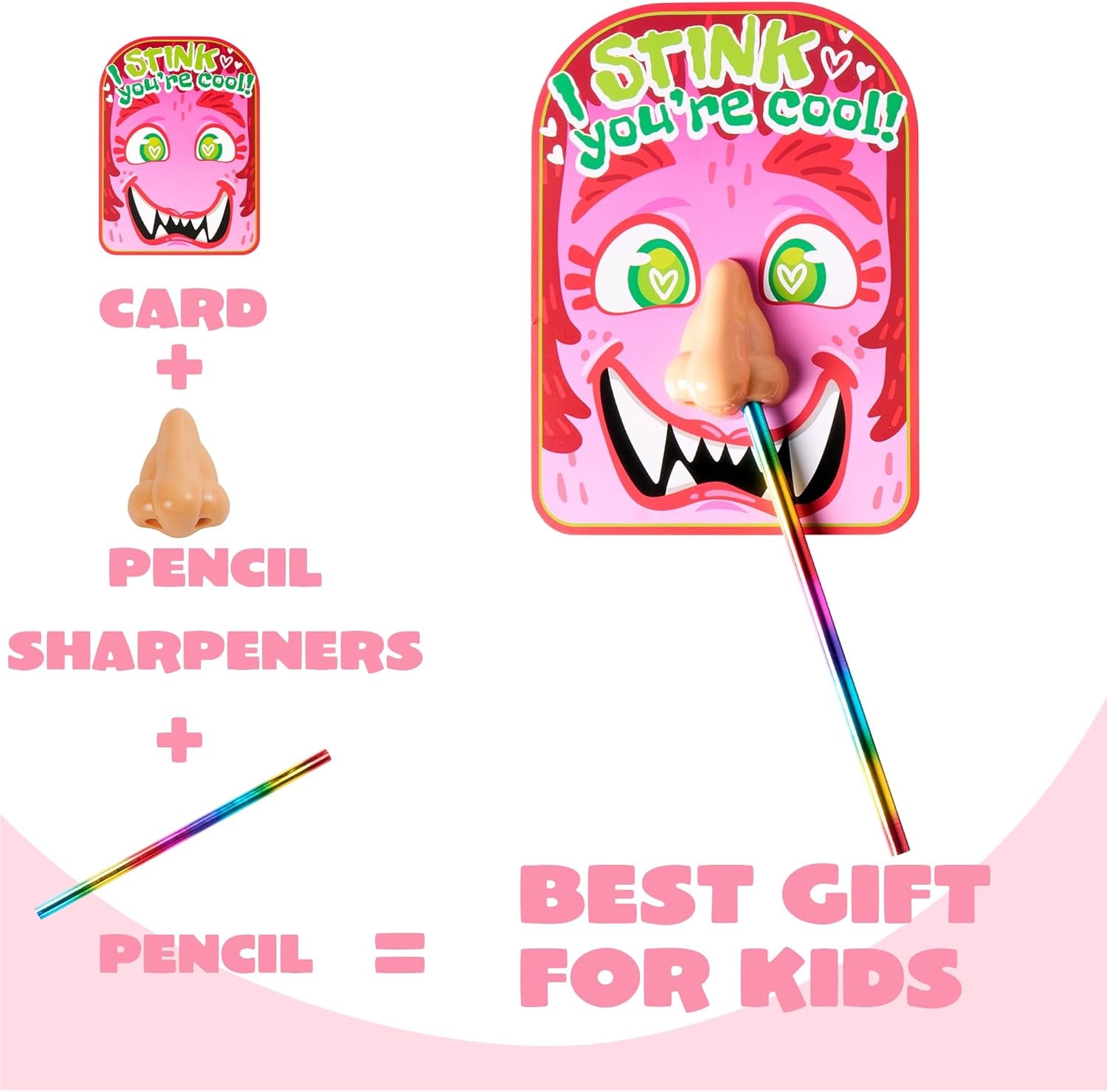 28PCS Valentines Day Stationery Kids Gift Set, Funny Nose Cards and Pencils Perfect for Classroom Exchange, Party Favor Holiday Reward Prizes