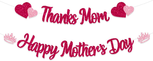 Glitter Happy Mother'S Day Banner Thanks Mom Banner Garland Happy Mothers Day Decorations for Party Supplies Mother'S Day Decor Mothers Day Garlands Sign