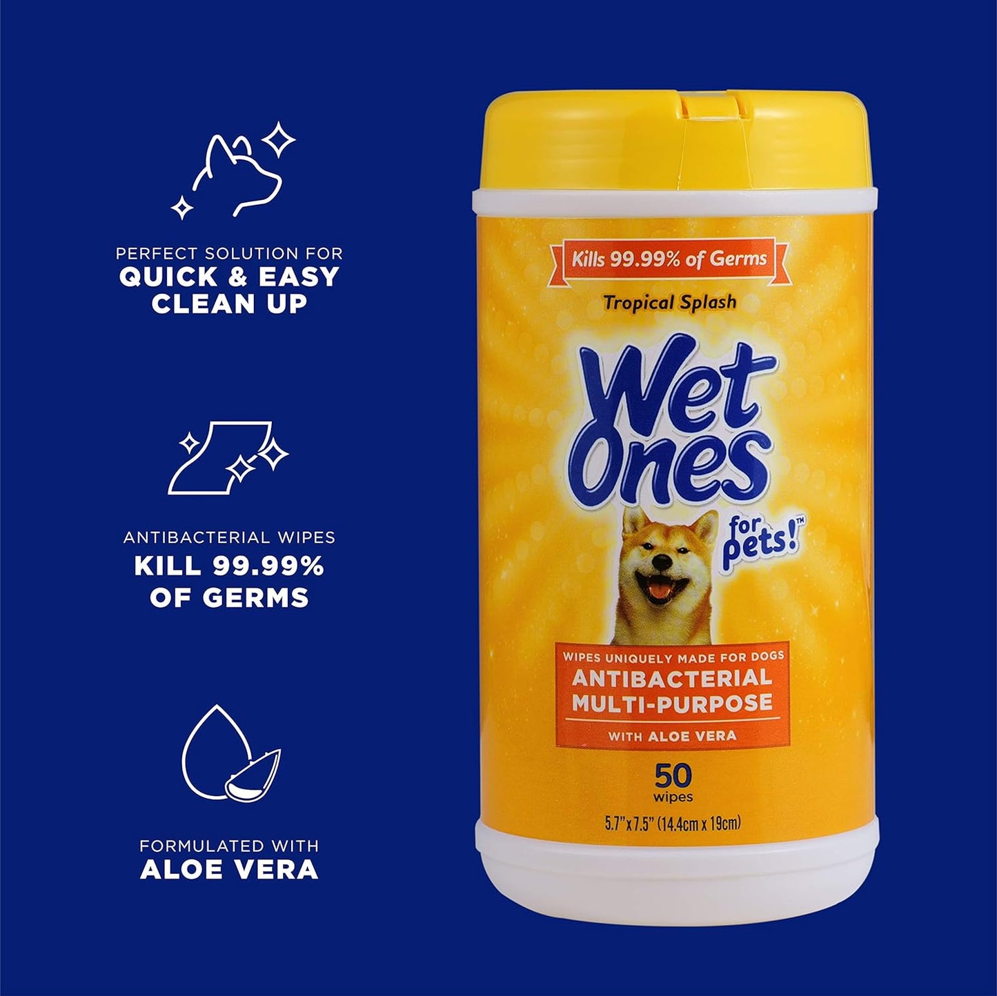 for Pets Multi-Purpose Dog Wipes with Aloe Vera | Dog Wipes for All Dogs in Tropical Splash,  Wipes for Paws & All Purpose | 50 Ct Cannister Dog Wipes