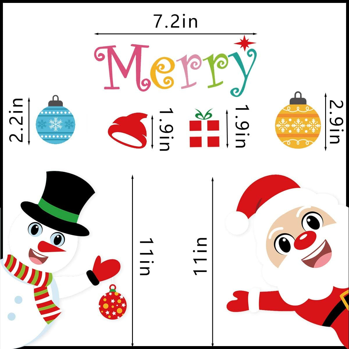 150 PCS Christmas Window Clings Santa Claus Snowman Decals for Christmas Party Decorations