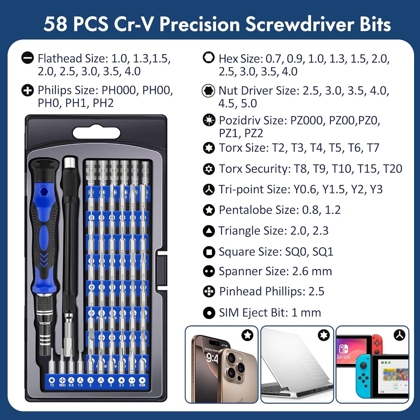 62 in 1 Precision Screwdriver Kit, Electronics Repair Tool Kit, Magnetic Driver Kit with Flexible Shaft, Extension Rod for Mobile Phone, Smartphone, Game Console, PC, Tablet