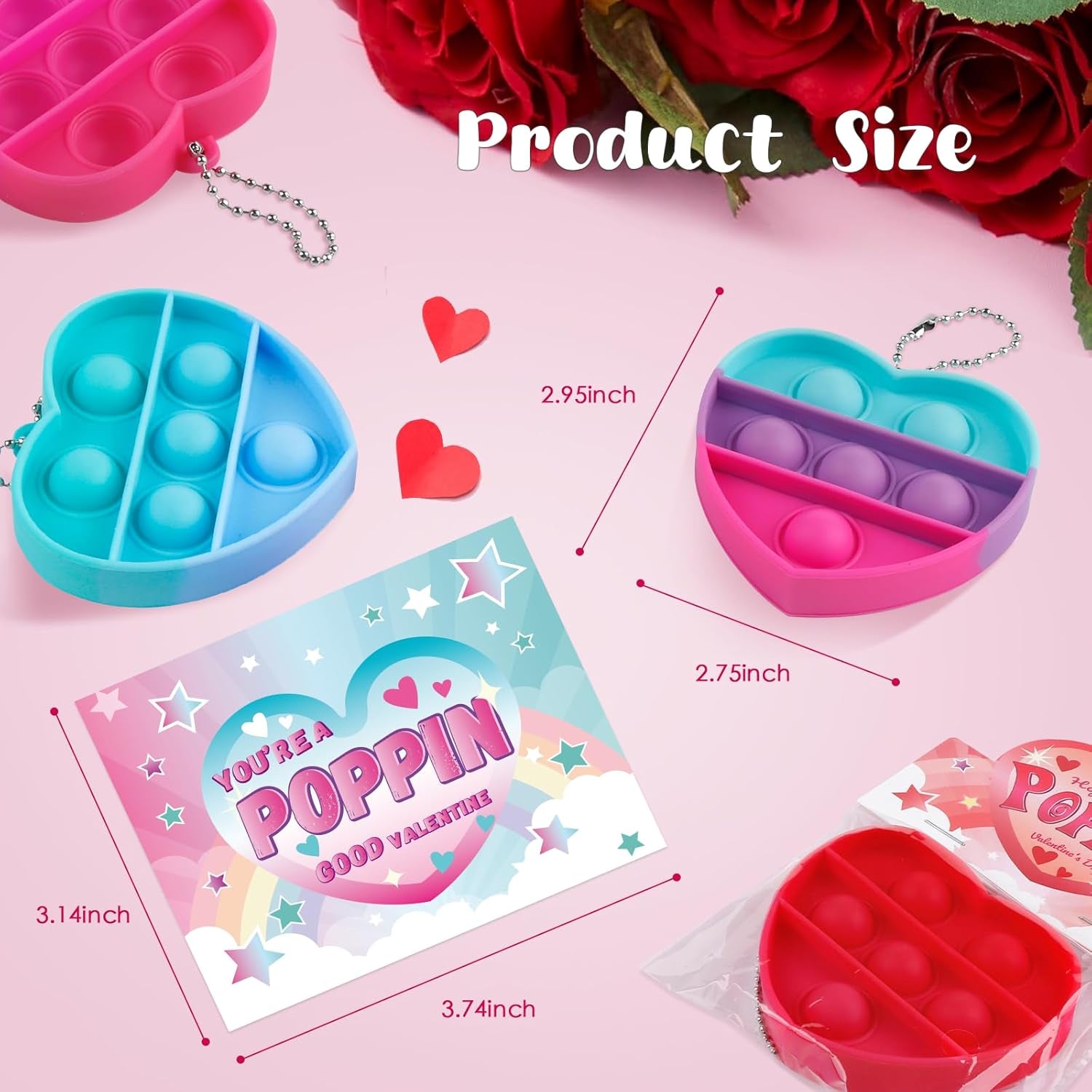 Valentines Day Gift Cards for Kids: 30 Packs Heart Pop Fidget Toys Bulk, Mini Pop Squeeze Toys Stress Relief Fidget Toys for Classroom School Party Favors Exchange Gifts Toddlers Girls Boys Ages 3+