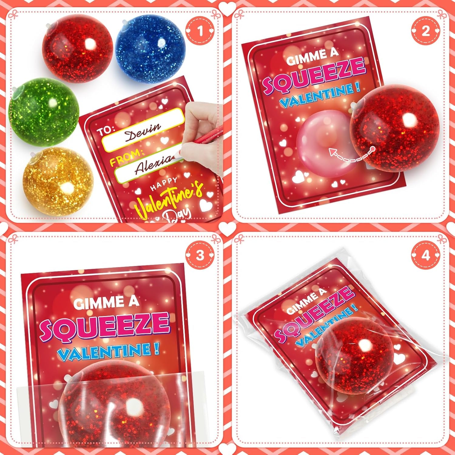 24 Pack Valentine'S Day Cards for Kids with Stretchy Balls for School Classroom Valentine'S Gift Exchange, Valentine'S Party Favor and Prizes, Squeeze Toy Fidget Toy for Kids