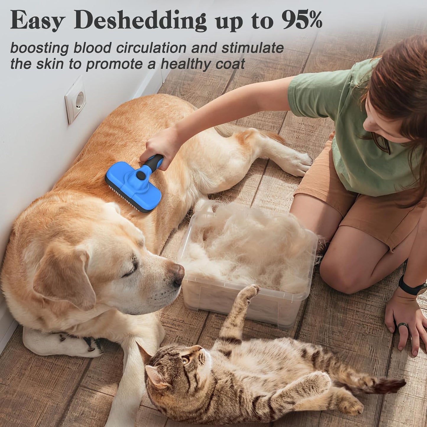 Self Cleaning Slicker Brush - Skin Friendly Deshedding Grooming Tool for Dogs & Cats, Suitable for Shedding & Haired Pets, with Pet Supplies Accessories, Blue