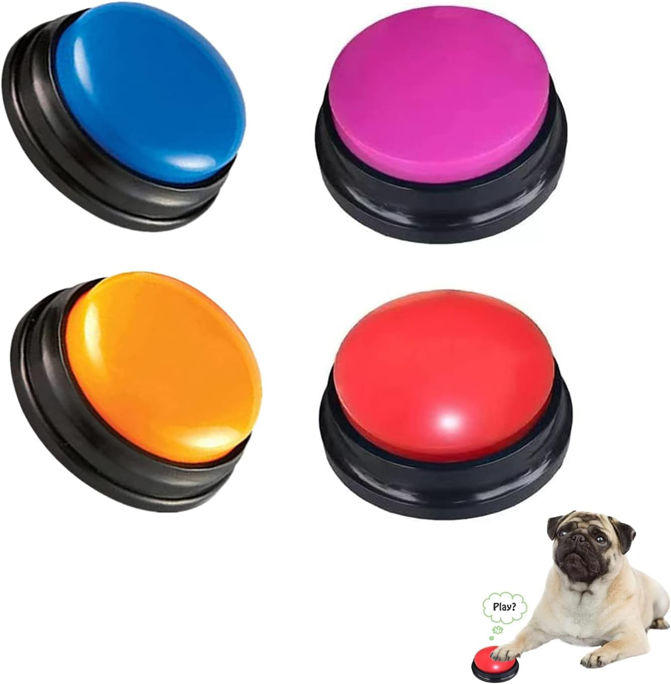 Voice Recording Button for Communication Pet Training Buzzer, 30 Second Record&Playback Dog Toy, Voice Recording Clicker for Cat, Puppy, Pet Trainin, Funny Gift for Study Office Home 4 Pcs