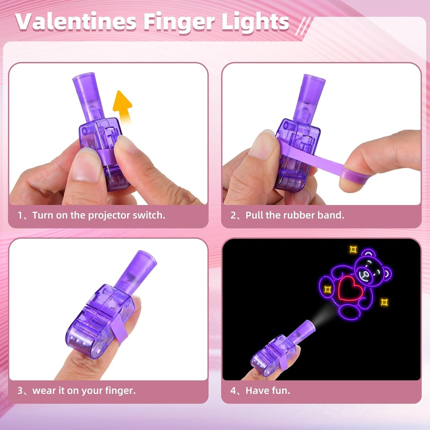 Valentines Day Gifts for Kids, 24 Packs Valentines Cards with LED Finger Lights Valentines Light up Toys for Kids School Classroom Exchange Valentine’S Day Party Favors Gifts