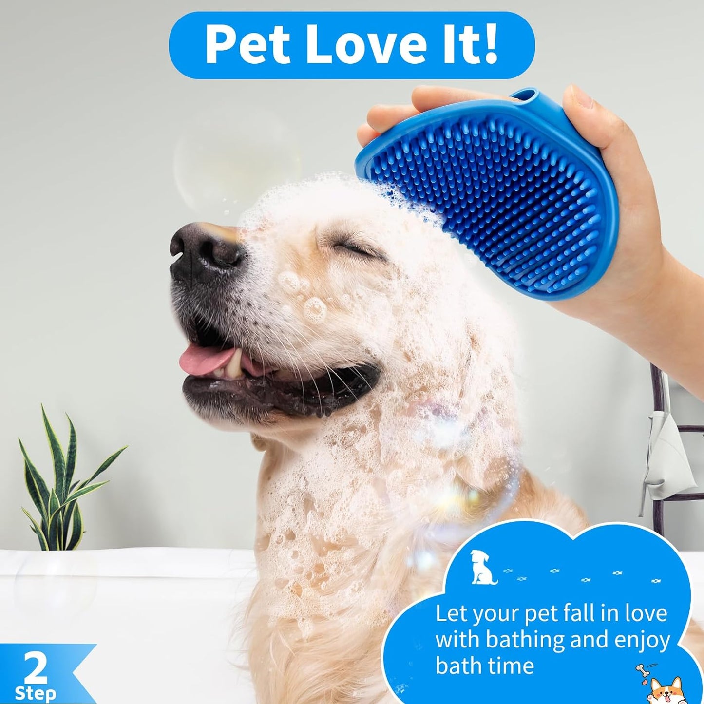 3PCS Dog Bath Brush | Dog Shampoo Brush | Dog Scrubber for Bath | Dog/Grooming/Washing Brush Scrubber with Adjustable Ring Handle for Short & Long Haired Dogs/Cats (Blue Blue White)