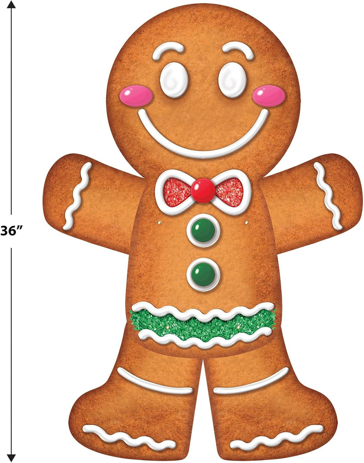 Jointed Gingerbread Man, 3’- Christmas Wall Decorations, Unique Gingerbread House Décor for Holiday Parties, Winter Wonderland Seasonal Accent for Homes and Classrooms