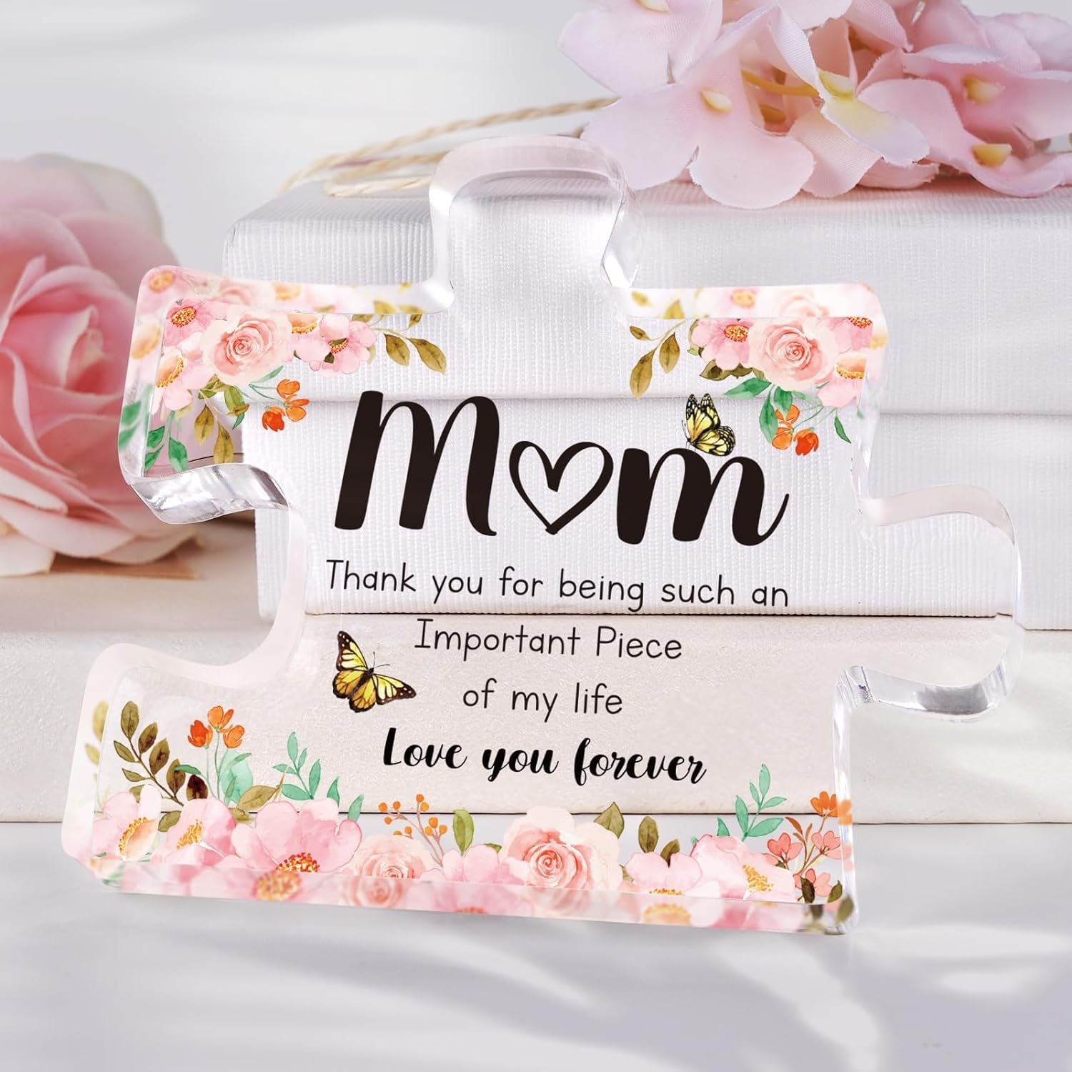 Gifts for Mom - Delicate Mom Birthday Gifts from Daughter Son - Engraved Acrylic Block Puzzle Piece 3.9 X 3.3 Inch - Mothers Day Christmas Birthday Gifts for Mom, Ideas