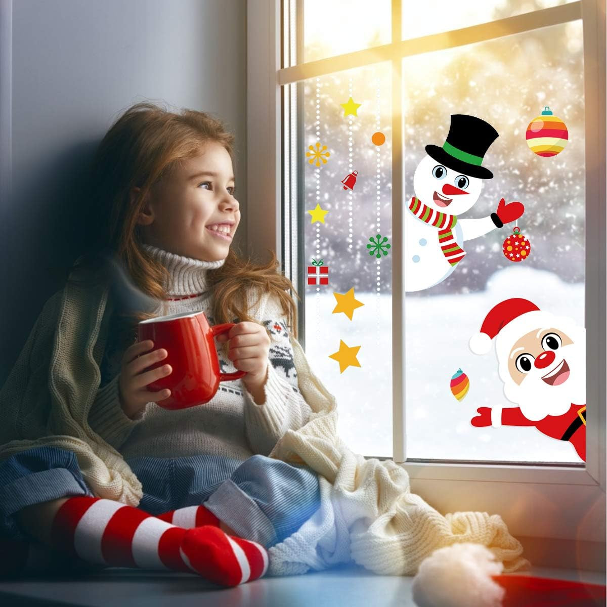 150 PCS Christmas Window Clings Santa Claus Snowman Decals for Christmas Party Decorations