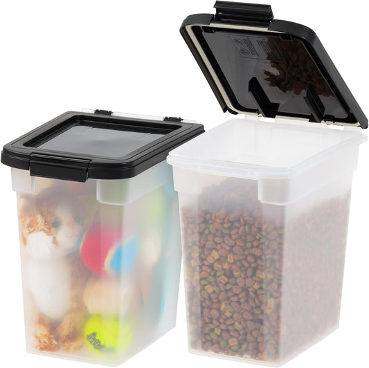 USA Airtight Dog Food Storage Container, up to 10 Lbs Each, 2 Pack, for Dog Cat Bird and Other Pet Food Storage Bin, Keep Fresh, Translucent Body, BPA Free, Clear/Black