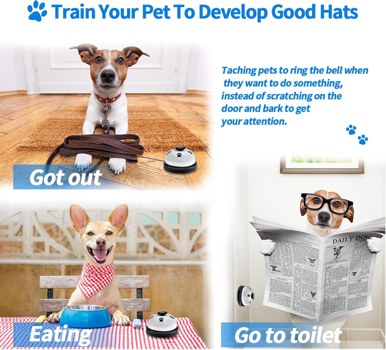 2 Pack Dog Doorbells, Pet Training Bells for Go outside Potty Training and Communication Device Large Loud Dog Bell Cat Puppy Interactive Toys Adjustable Strap Door Bell