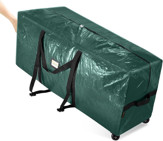 7.5 Ft Rolling Christmas Tree Storage Bag, 2 Swivel Wheels for Easy Moving, Heavy Duty Extra Large Artificial Christmas Tree Bag with Reinforced Carry Handles and Fixed Buckle (Green)