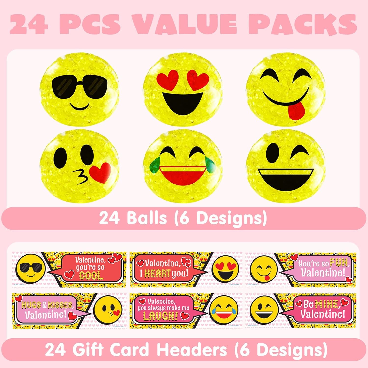 24 PCS Valentine'S Day Stress Relief Balls with Cards, Fidget Anxiety Relief for Adult, Valentine'S Party Favors, Gift Exchange Rewards