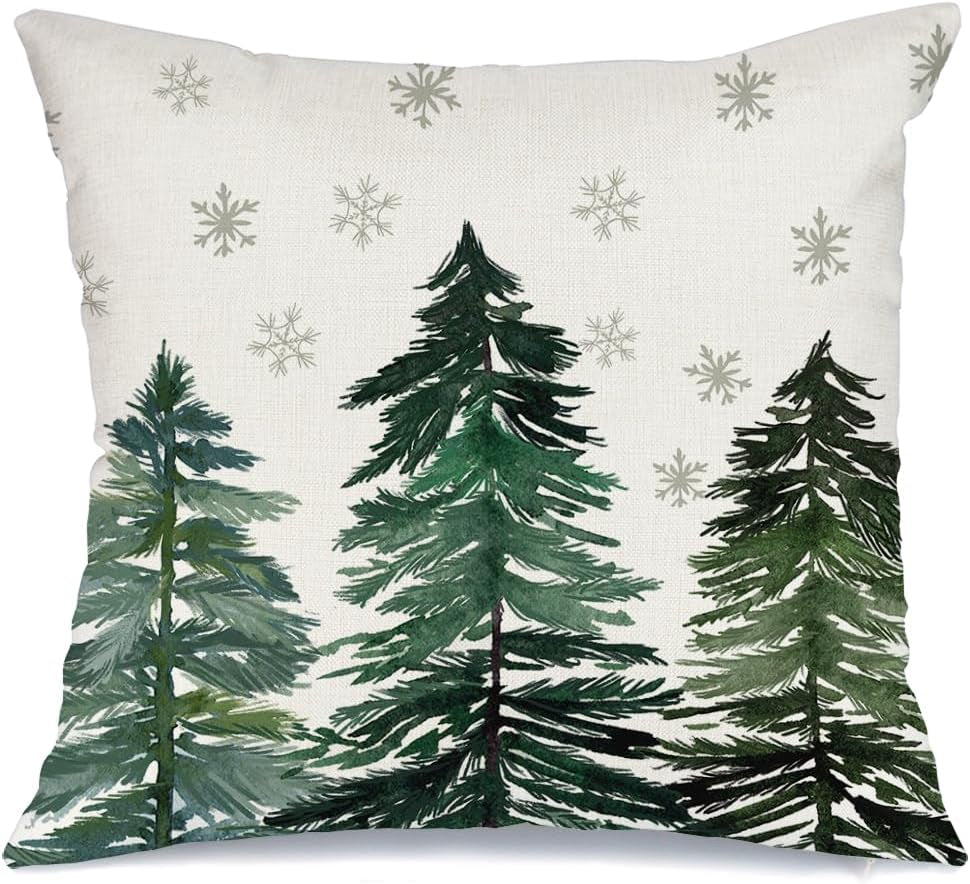 Christmas Pillow Cover 18X18 Inch Christmas Trees Snowflake Decorations Winter Pillow Case Decor for Home Sofa Couch（Green） AA038-18