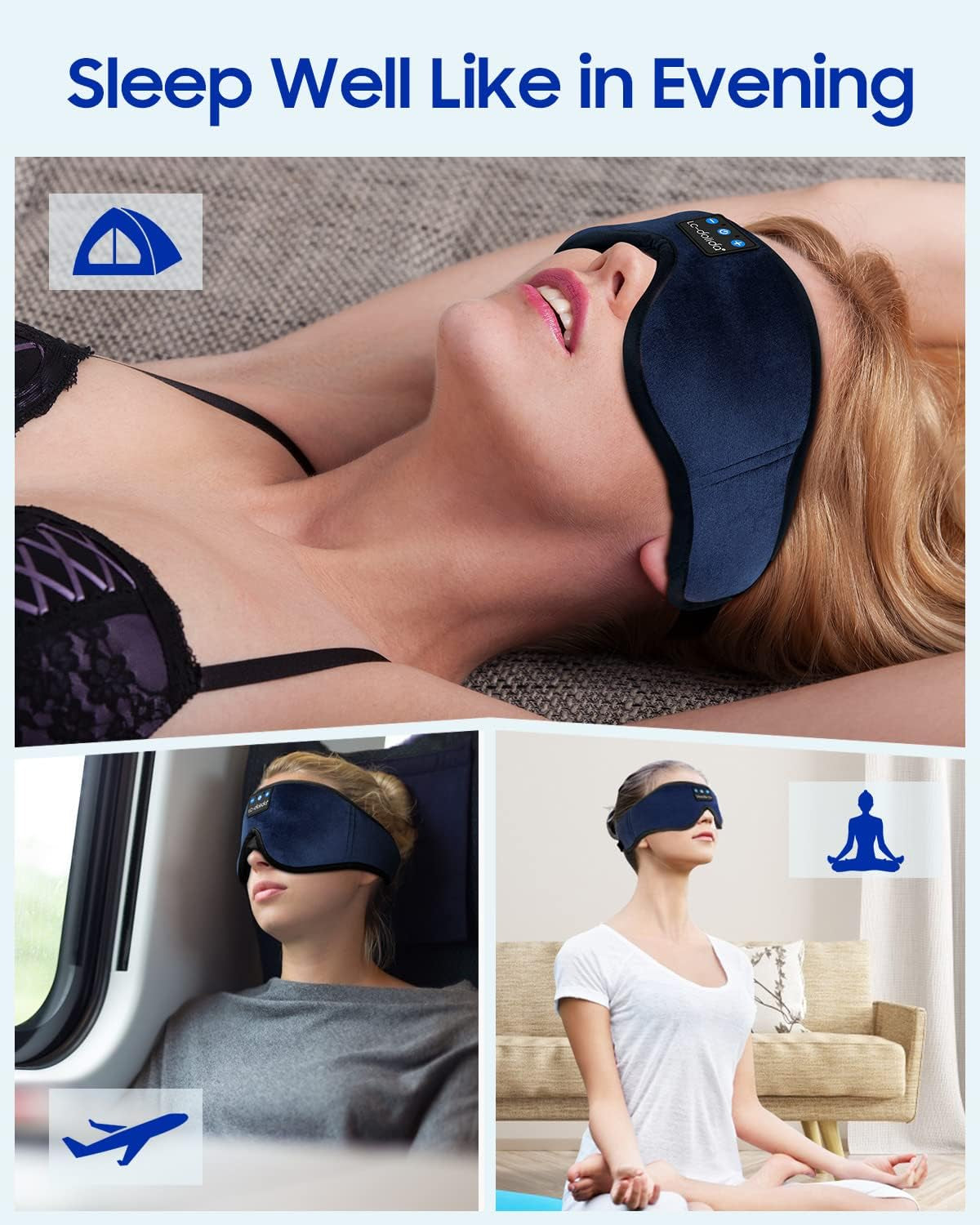 Sleep Headphones, Sleep Mask Bluetooth Wireless Music Eye Mask, Sleeping Headphones for Side Sleepers Sleep Mask with Bluetooth Headphones Ultra-Thin Stereo Speakers Perfect for Sleeping