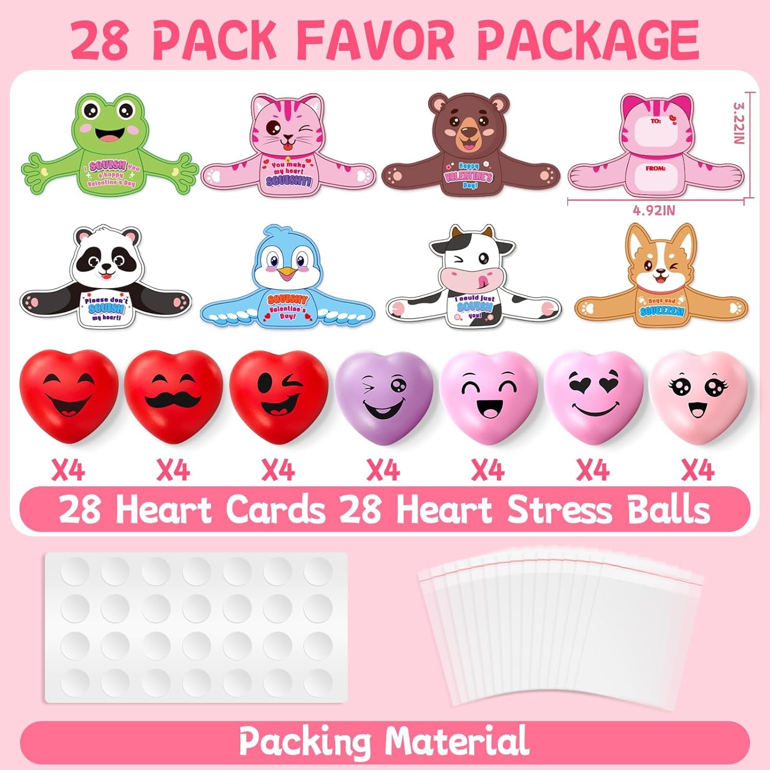 Valentines Day Cards for Kids School, 28 Pack Valentines Day Gifts for Kids with Heart Balls, Squishy Toys for Boys Girls Valentines School Classroom Exchange Gift Party Favor