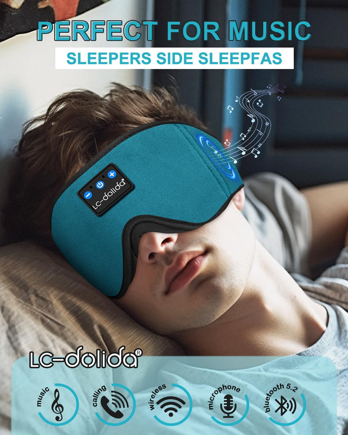 Sleep Mask with Bluetooth Headphones, Sleep Headphones Bluetooth Sleep Mask 3D Sleeping Headphones for Side Sleepers Best Gift and Travel Essential (Blue)