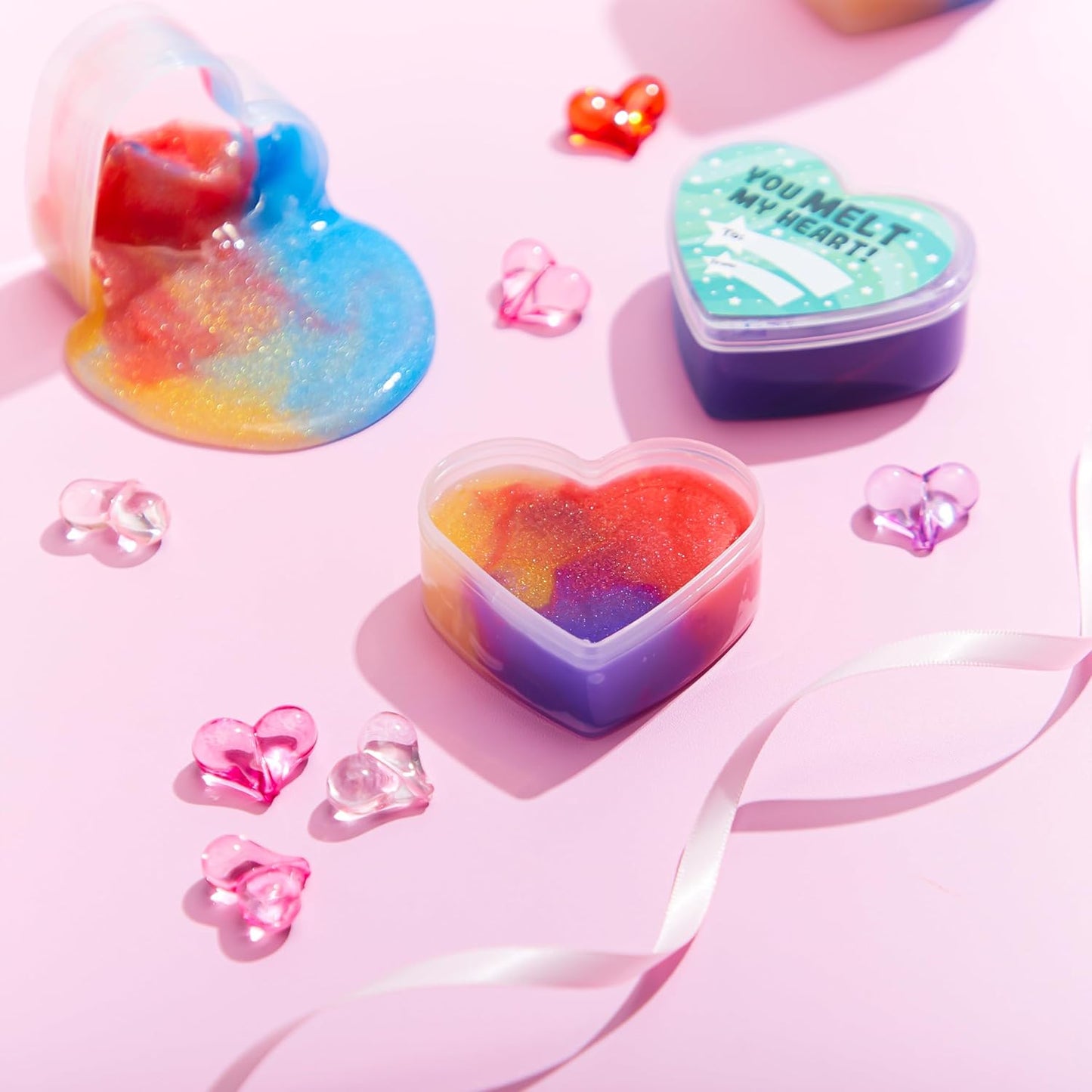 30 PCS Valentines Day Galaxy Slime Hearts for Kids Valentine Classroom Exchange Prizes, Party Favors, Gift Exchange