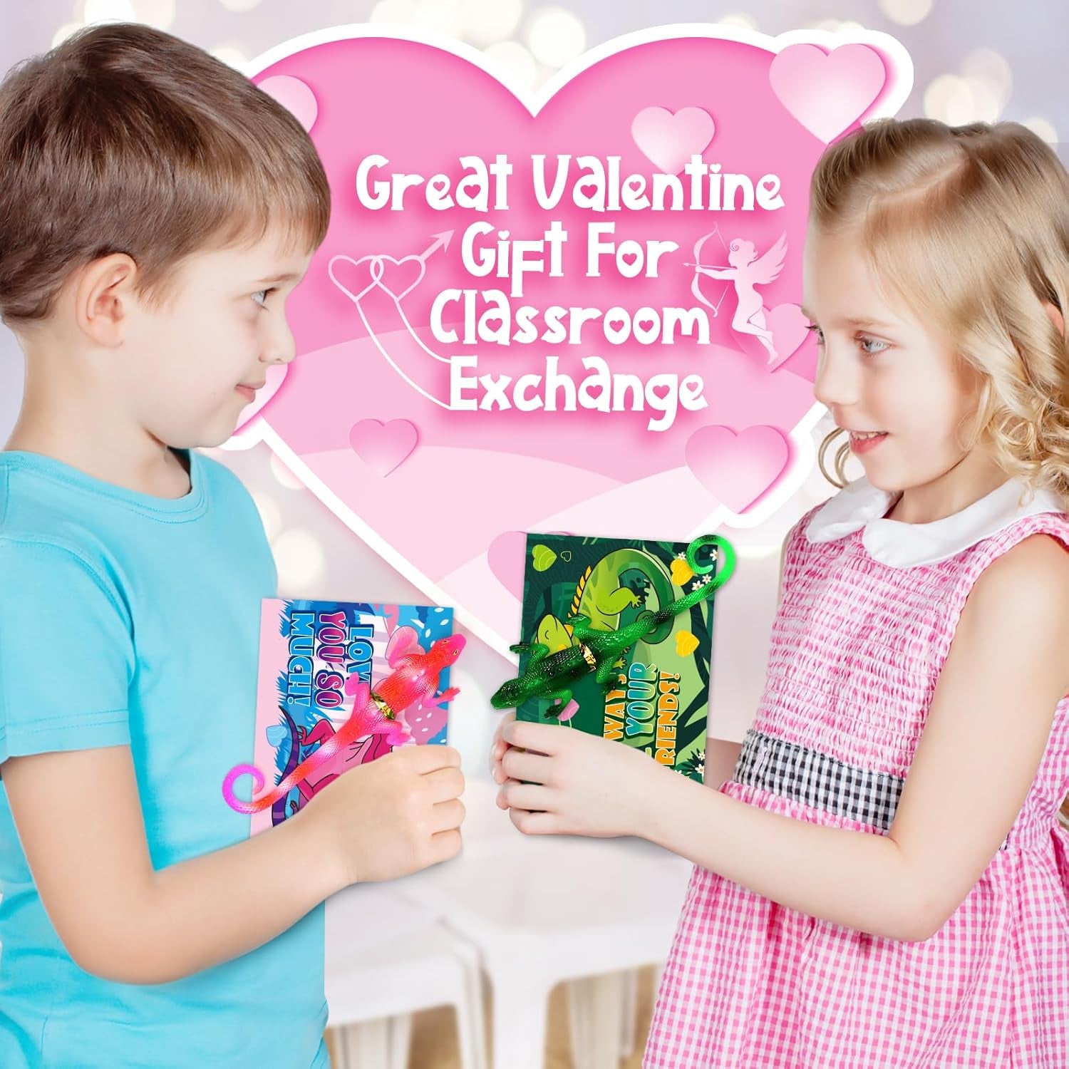 24PCS Valentines Day Cards for Kids School Classroom Exchange, Valentine'S Day Gift Cards with Change Color Lizard Toys, Valentines Greeting Cards Bulk for Kids School Classroom Exchange