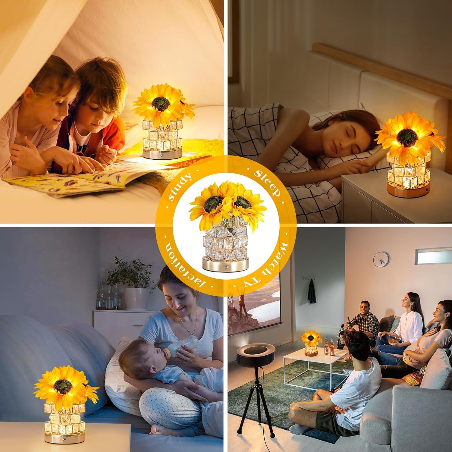 Sunflowers Flower Lamp,Rechargeable Cordless Touch Table Lamp,3-Colour Infinitely Dimming Battery Powered Small Night Light,Gifts for Women Mom for Valentine Day,Mothers Day,Xmas,Birthday