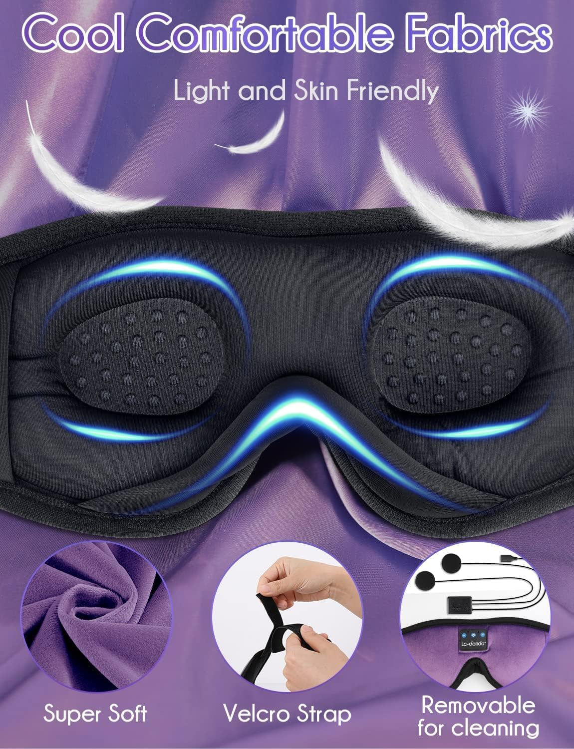 Sleep Headphones, Sleep Mask Bluetooth Wireless Music Eye Mask, Sleeping Headphones for Side Sleepers Sleep Mask with Bluetooth Headphones Ultra-Thin Stereo Speakers Perfect for Sleeping