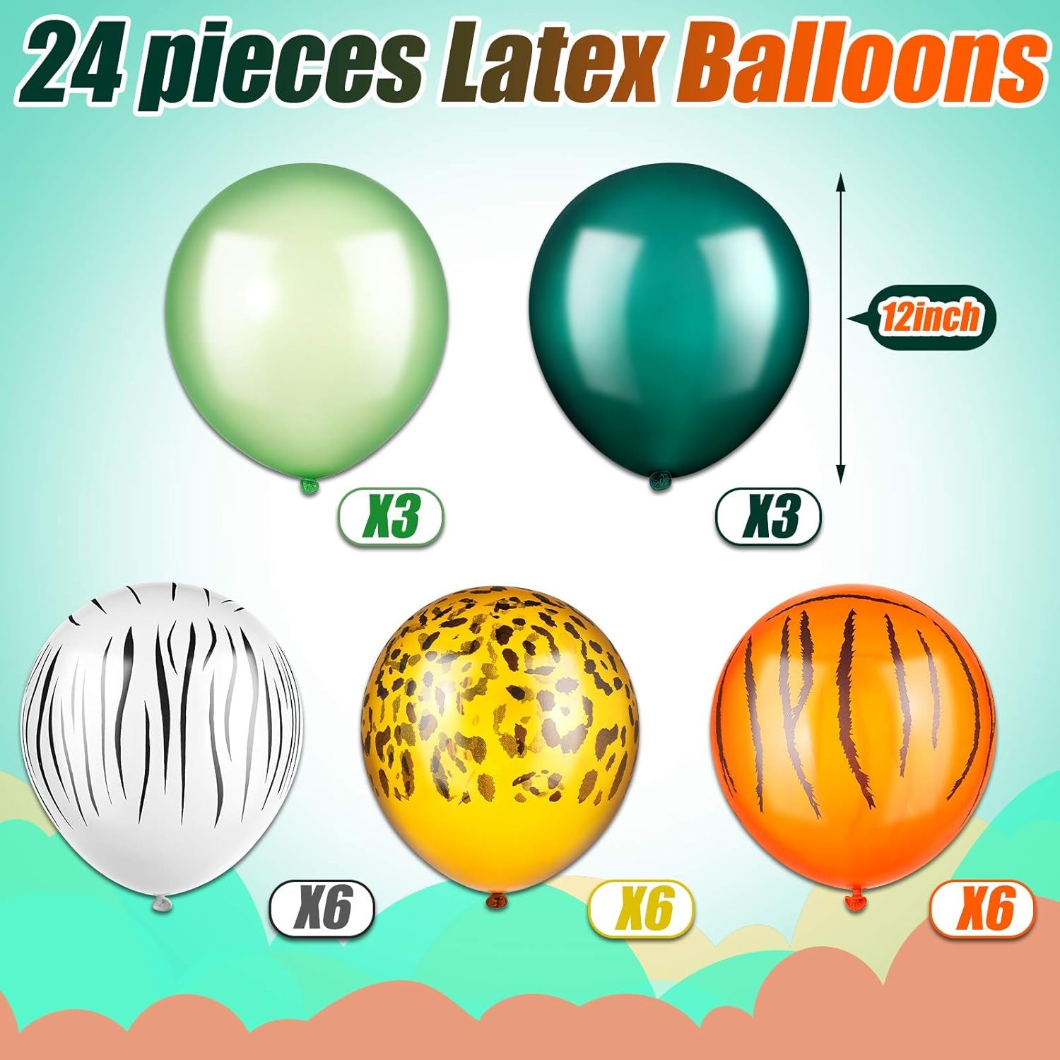 24 Pieces Jungle Balloons 12 Inch Jungle Safari Balloons Animal Print Balloons Jungle Safari Theme Party Decorations Jungle Theme Party Supplies (Fresh Color,Animal Print Style)