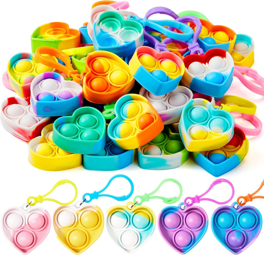 Heart Pop Fidget Keychain 30 Pack Pop Fidget Toys Bulk Party Favors for Kids 4-8,8-12 Years, Goodie Bag Stuffers Classroom Prizes Birthday Sensory Toys Gifts