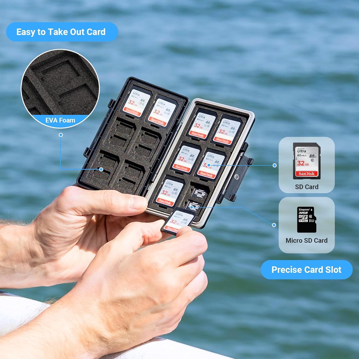 36 Slots Memory Card Case Water-Resistant Anti-Shock Memory Card Wallet for 24 Micro SD SDXC SDHC TF Cards and 12 SD SDXC SDHC Cards