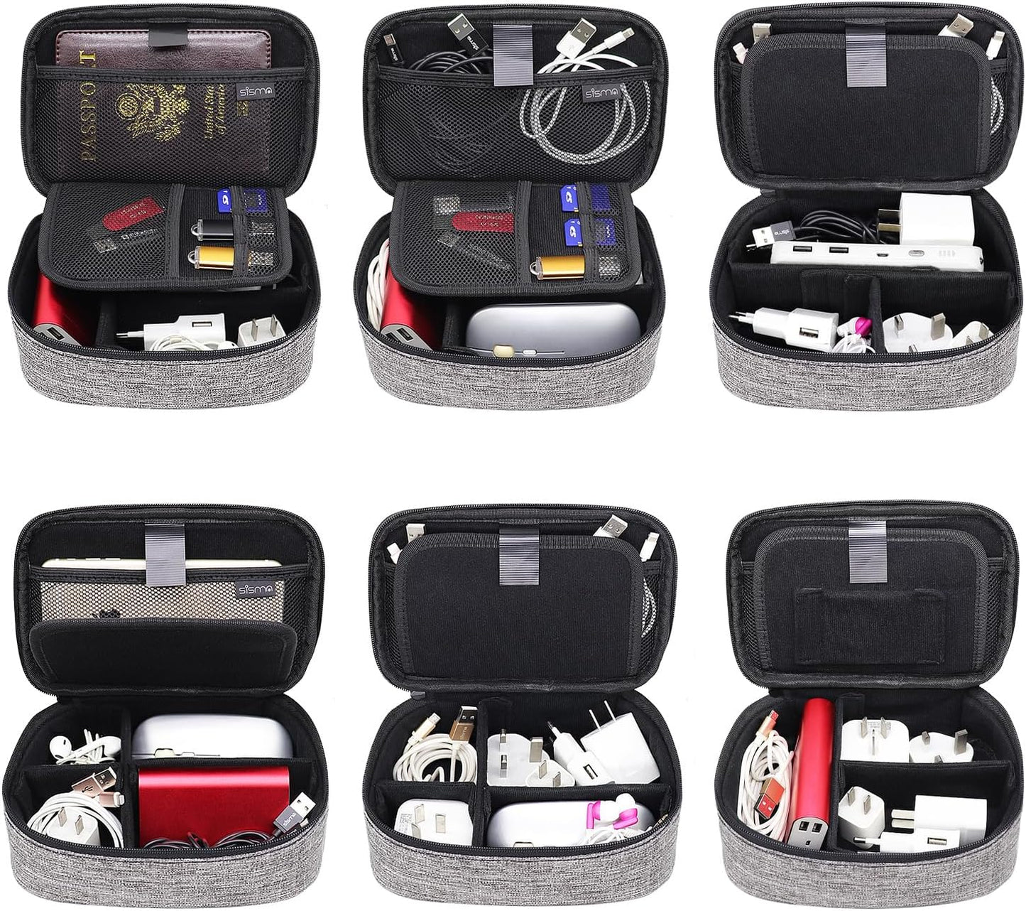 Travel Cords Organizer Universal Small Electronic Accessories Carrying Bag for Cables Adapter USB Sticks Leads Memory Cards, Grey 1680D Fabrics