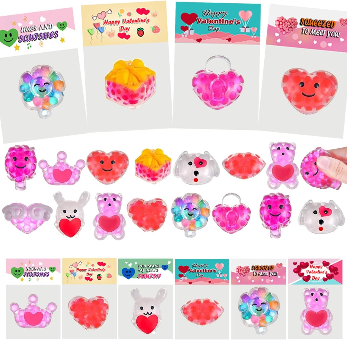 24 Pack Valentines Day Gifts Cards with Squeeze Balls Fidget Toys Bulk for Kids Boys Girls Class Classroom Valentines Gift Exchange Party Favors Supplies