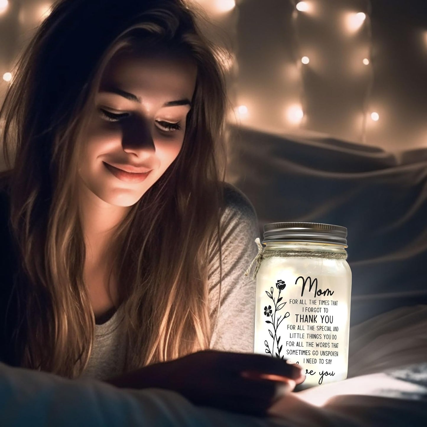 Mason Jar Night Light Mothers Day Gifts for Mom from Daughter, Son, Kids - Birthday Gifts for Mom, Mama - Sentimental Best Mom Gifts - Home Decoration Night