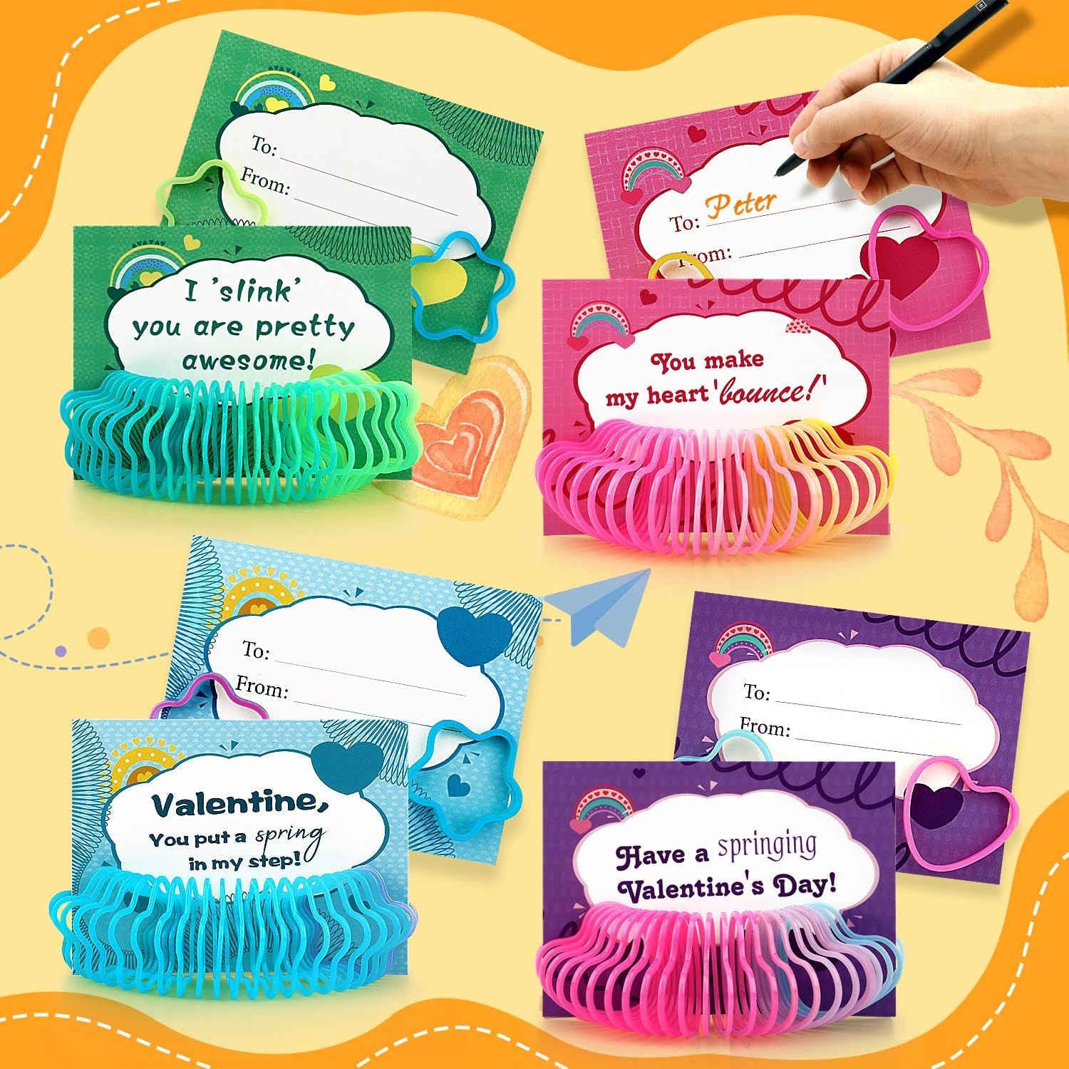 28 PCS Valentines Day Cards for Kids School - Rainbow Springs Toy for Boys Girls, Ideal Gifts Exchange Cards for Classroom