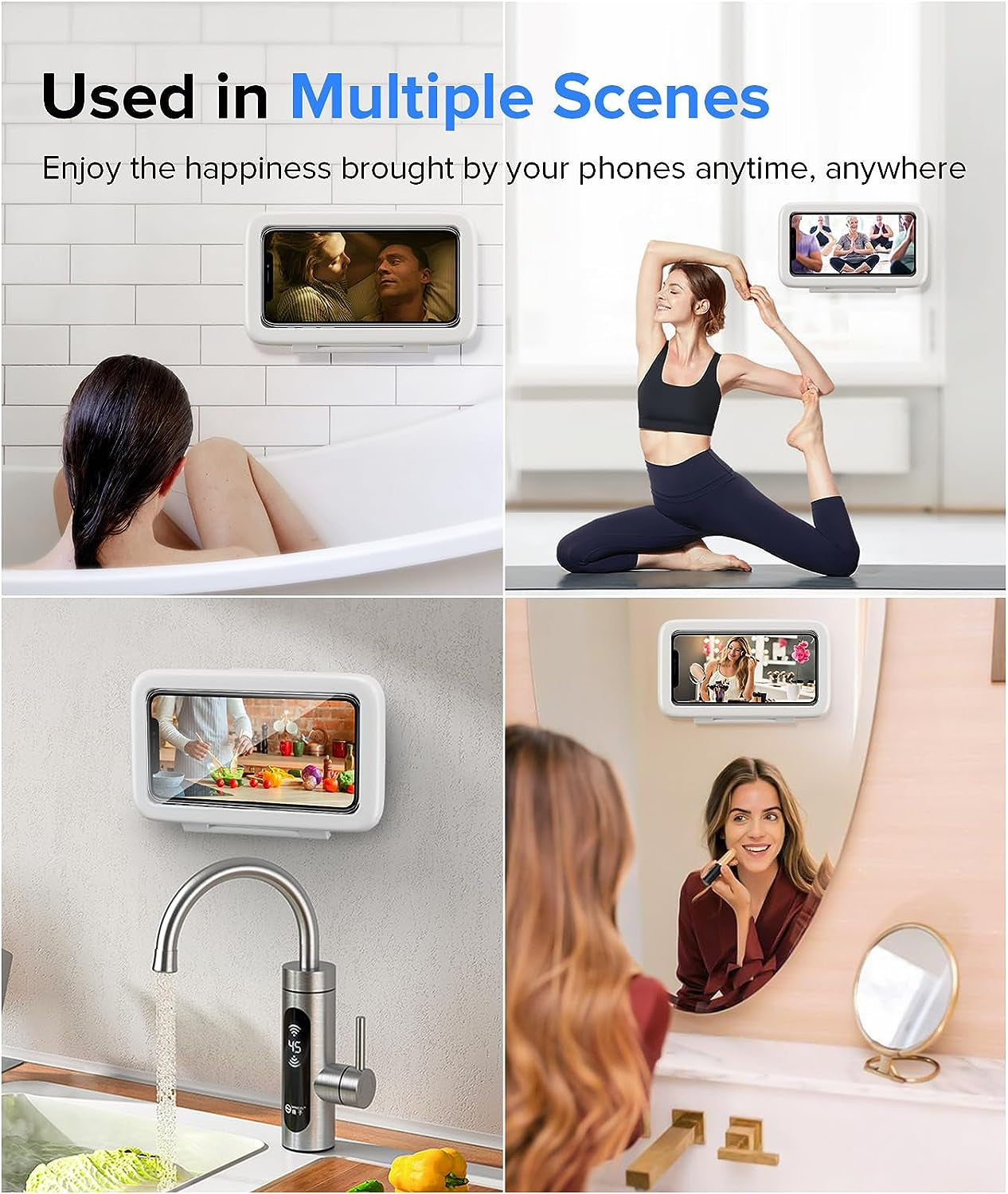 Shower Phone Holder Waterproof, 480° Rotatable Adjustable Bathroom Wall Mount Stand, Anti-Fog High Sensitivity Iphone Case, Bathroom Accessories for 4-7'' Cellphones, Gift for Men Women