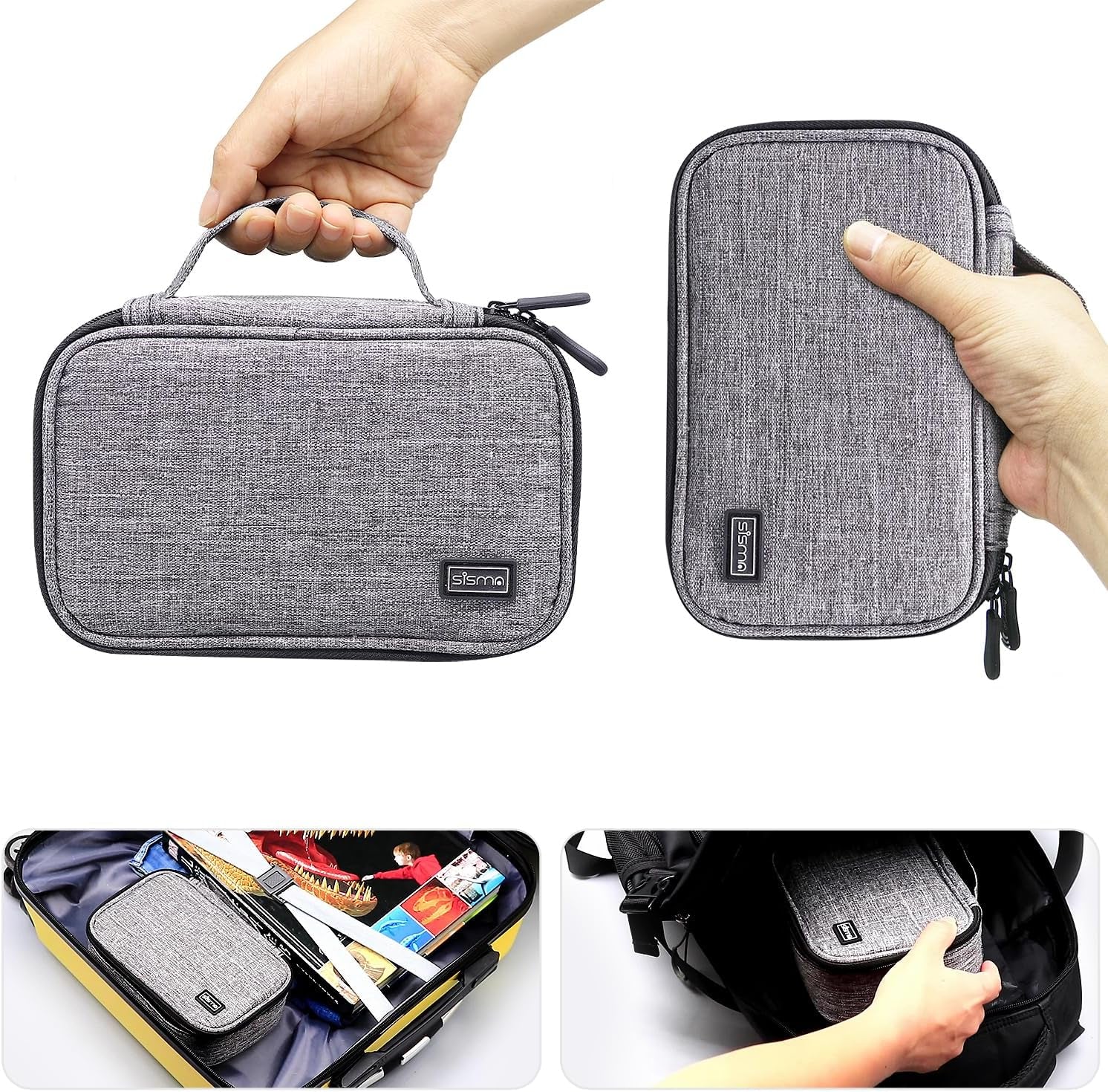 Travel Cords Organizer Universal Small Electronic Accessories Carrying Bag for Cables Adapter USB Sticks Leads Memory Cards, Grey 1680D Fabrics