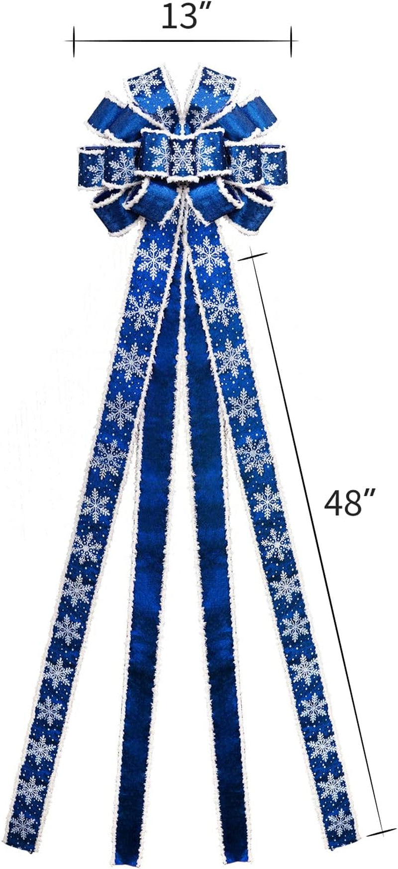 Christmas Tree Topper Bow,48''X 13'' Large Velvet Christmas Wreath Bows Xmas Ornaments with Long Wired Edge Ribbon for Farmhouse Thanksgiving,Birthday,Living Room Christmas Decoration(Blue)