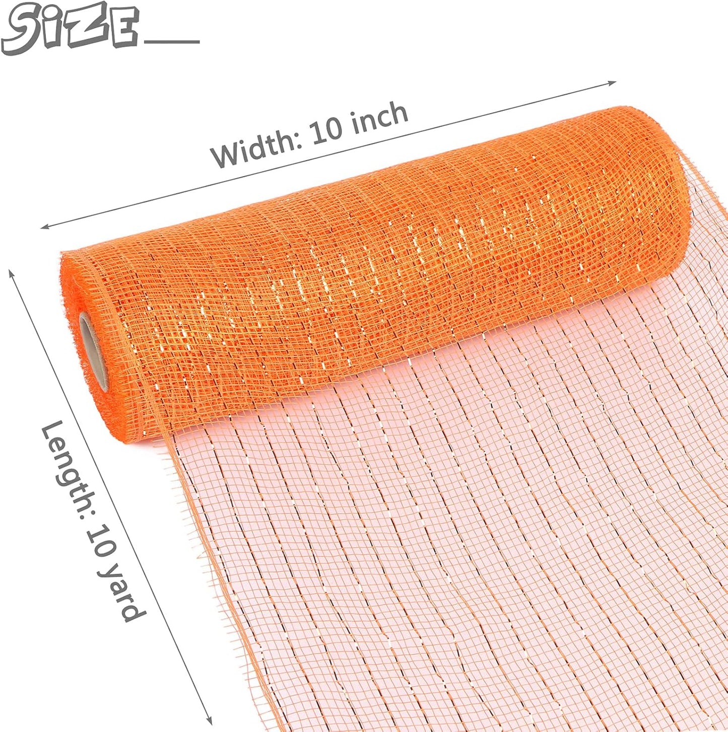 Deco Mesh 10 Inch X 30 Feet Decor Mesh Ribbon with Metallic Foil Deco Mesh Wreath Supplies Ribbon Mesh Roll for Spring Wreaths, Swags, Craft, Party Decoration (Orange)