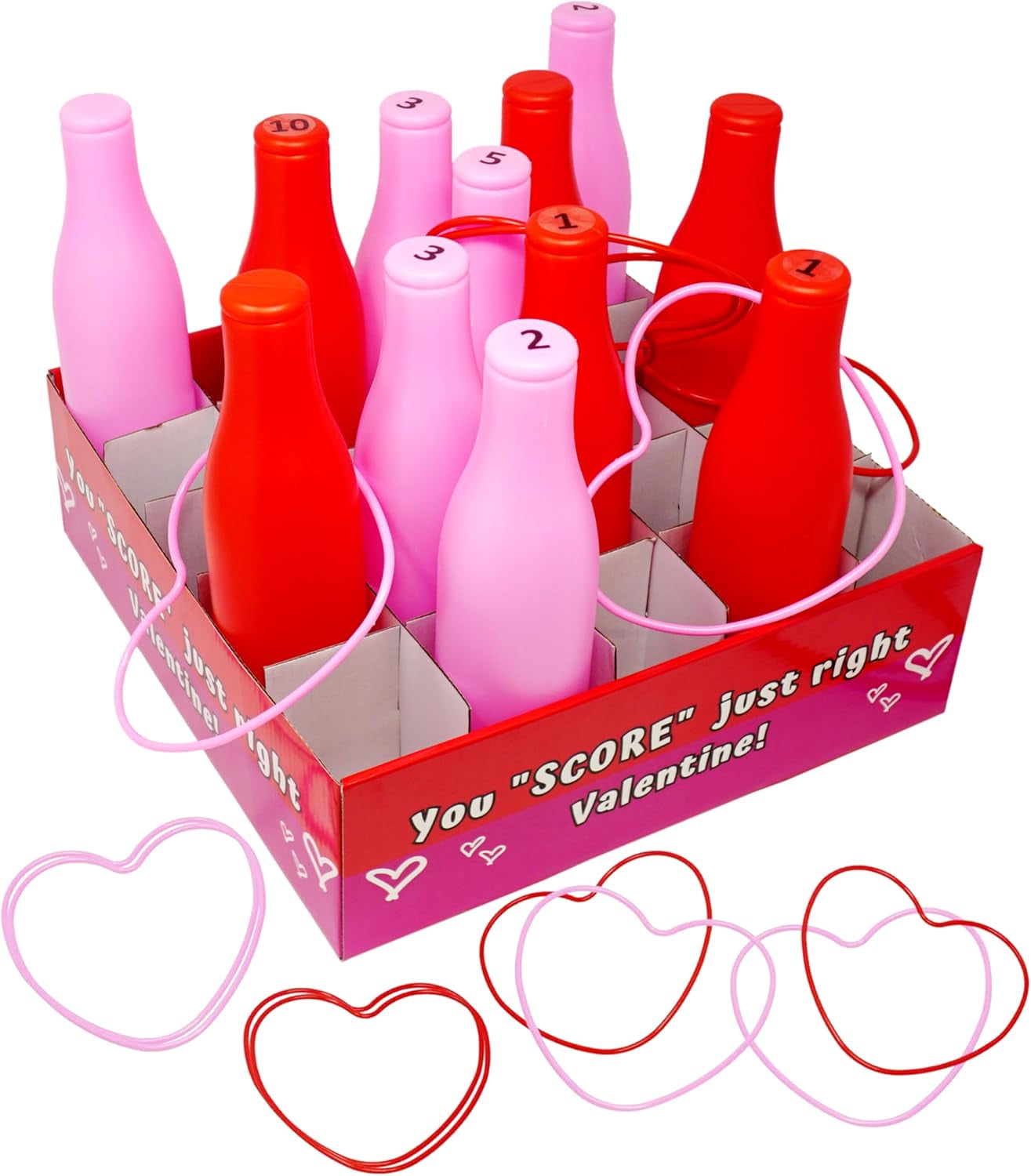 Valentine Bottle Ring Toss Game for Kids Party Activity, Indoor/Outdoor Backyard Yard Carnival Game, Classroom Valentine'S Party Games for Kids and Adults Party Supplies by