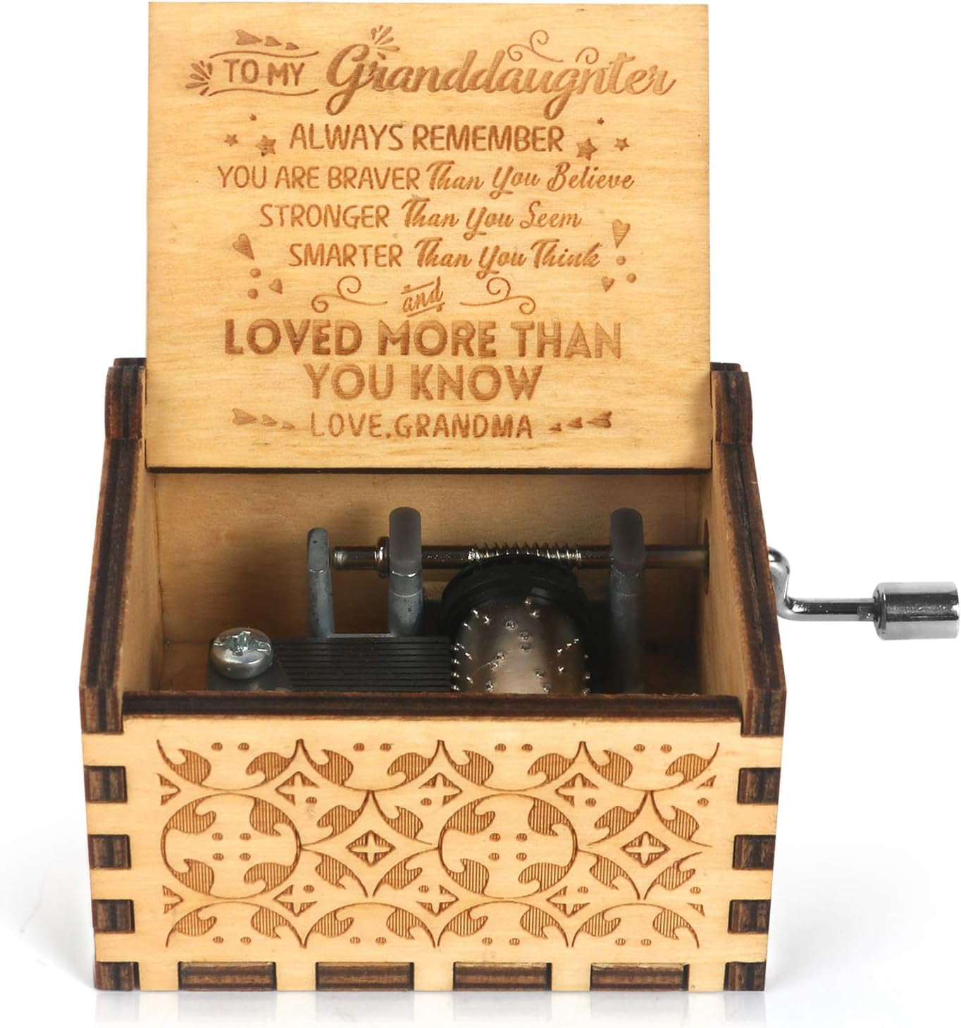 Hand Crank Music Box Engraved Vintage Musical Box-You Are My Sunshine Antique Wood Gift to My Granddaughter from Grandma for Birthday Christmas Thanksgiving Anniversary